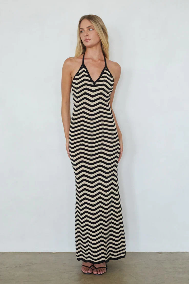 Robe longue en maille rayée Dua