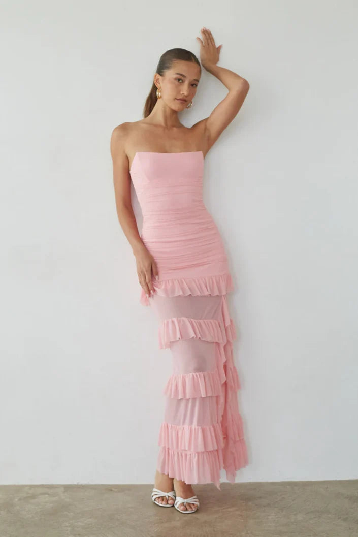 Robe longue Joss en maille à volants