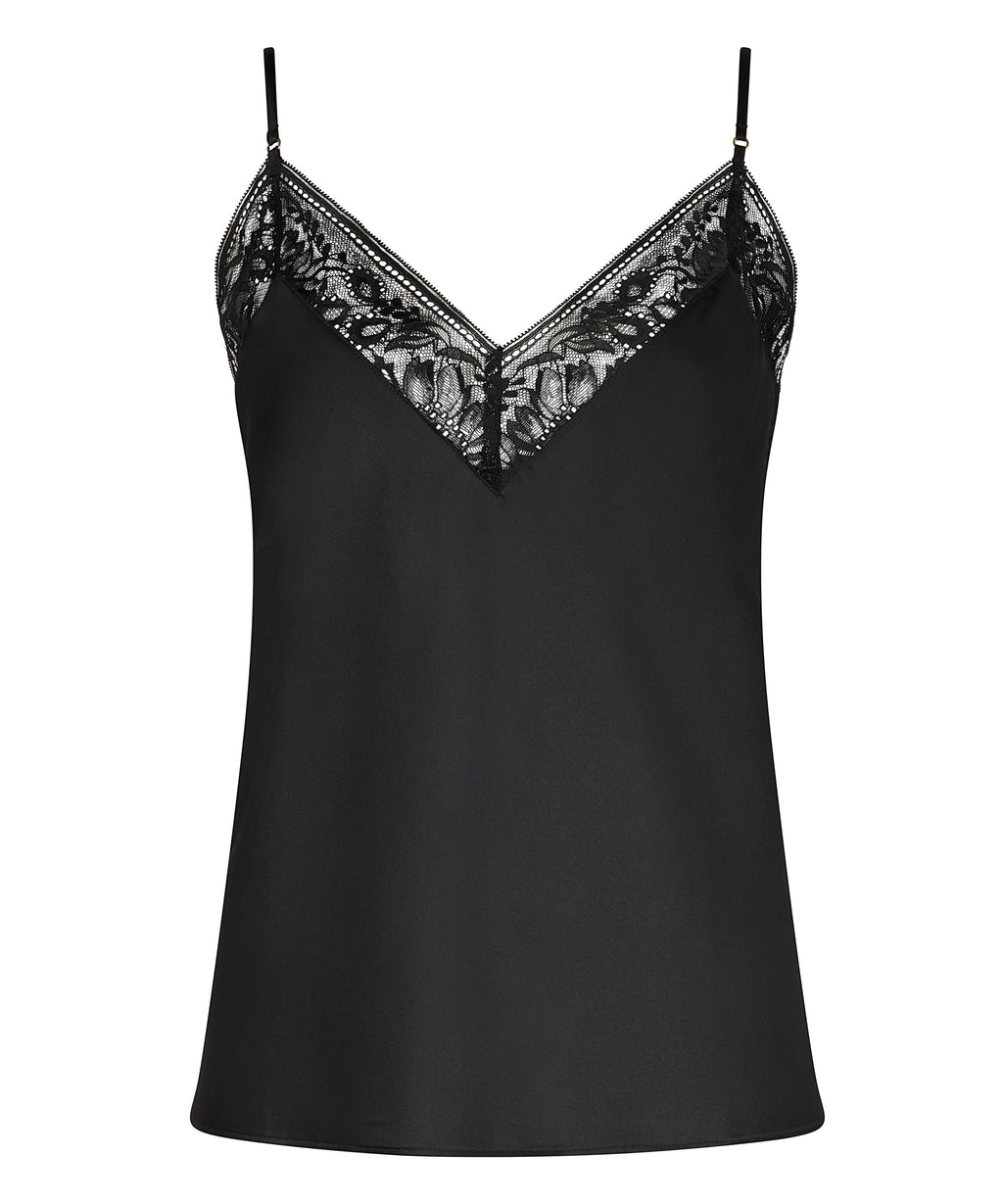 Midnight Whisper Top à fines bretelles Noir