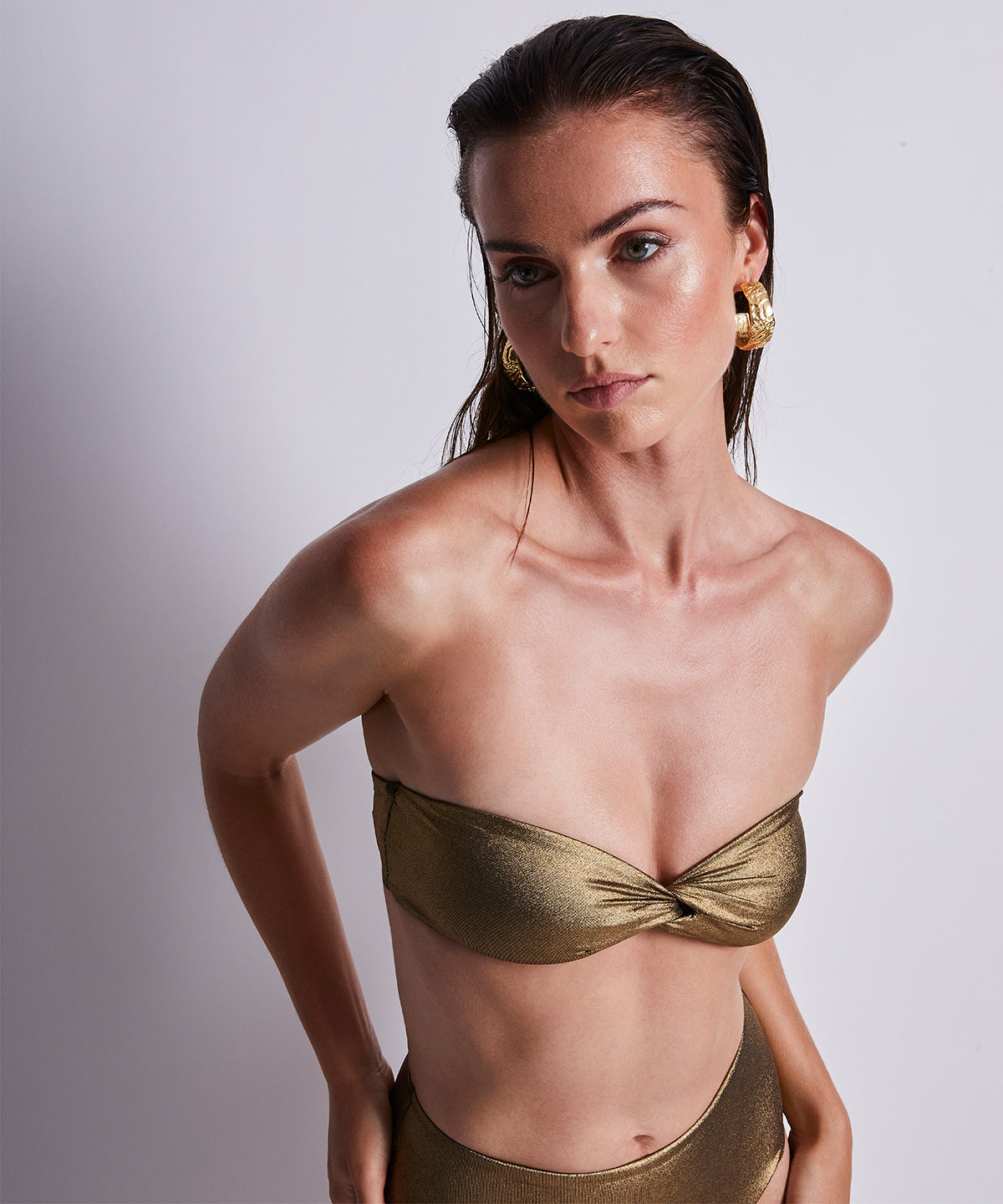 Sunlight Glow Haut de maillot de bain Bandeau coques amovibles Antique Gold