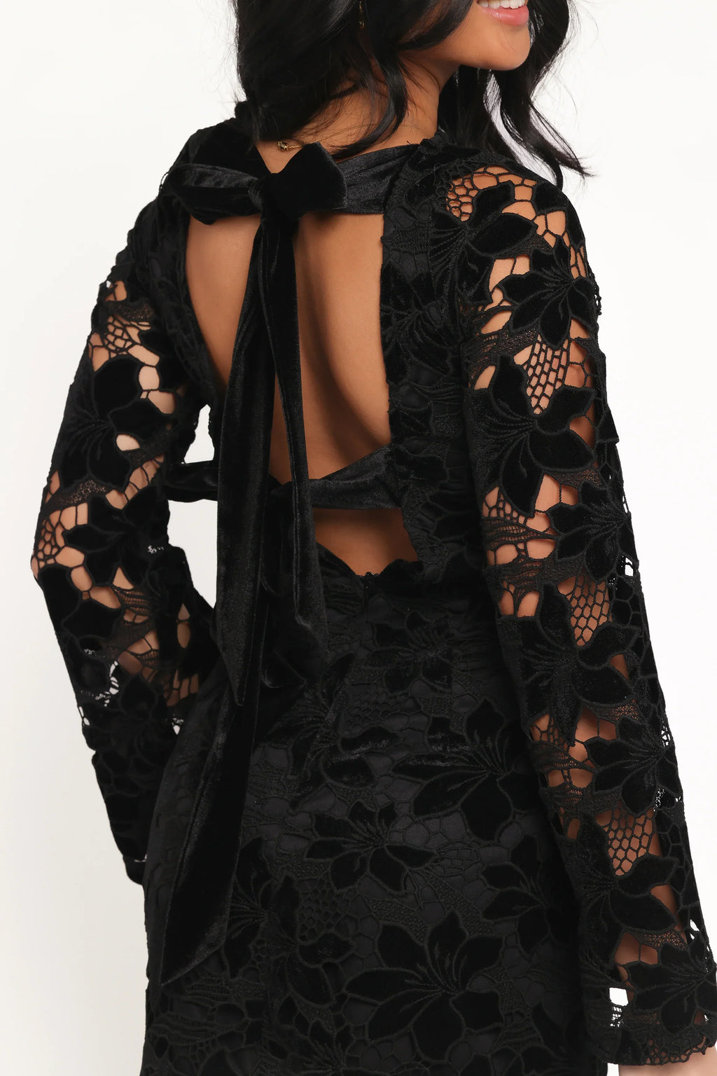 Mini-robe Cynthia en velours et dentelle - Noir