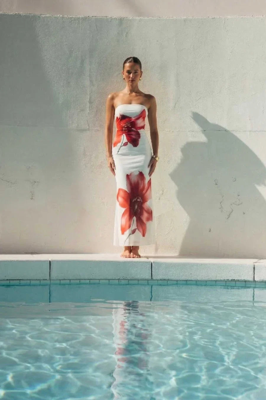 Robe longue en maille fleurie Aura