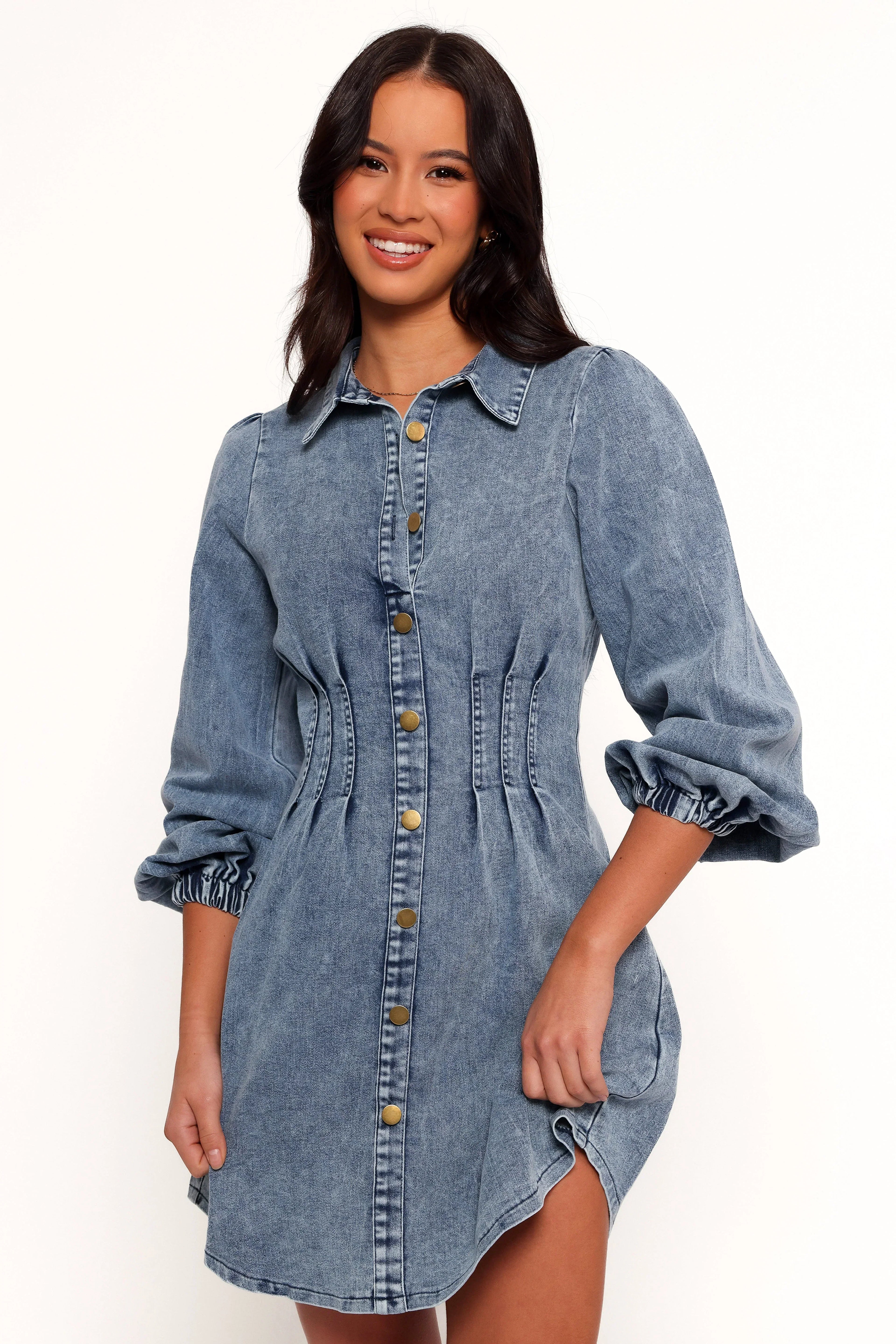 Robe courte Phoenix à manches longues – Denim