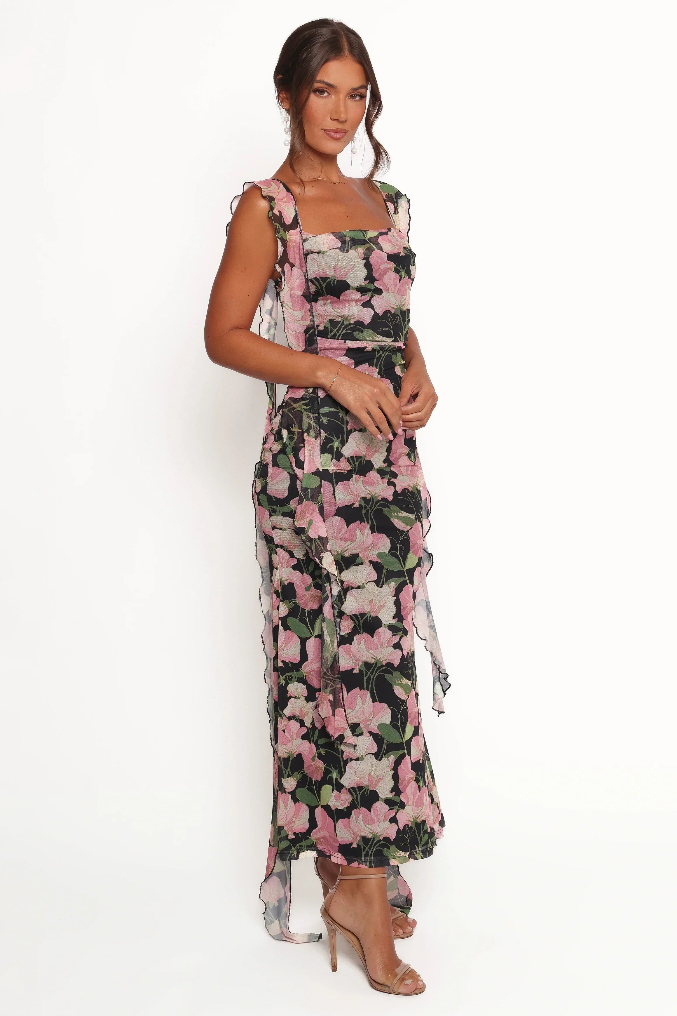 Robe longue Chiara - Noir fleuri