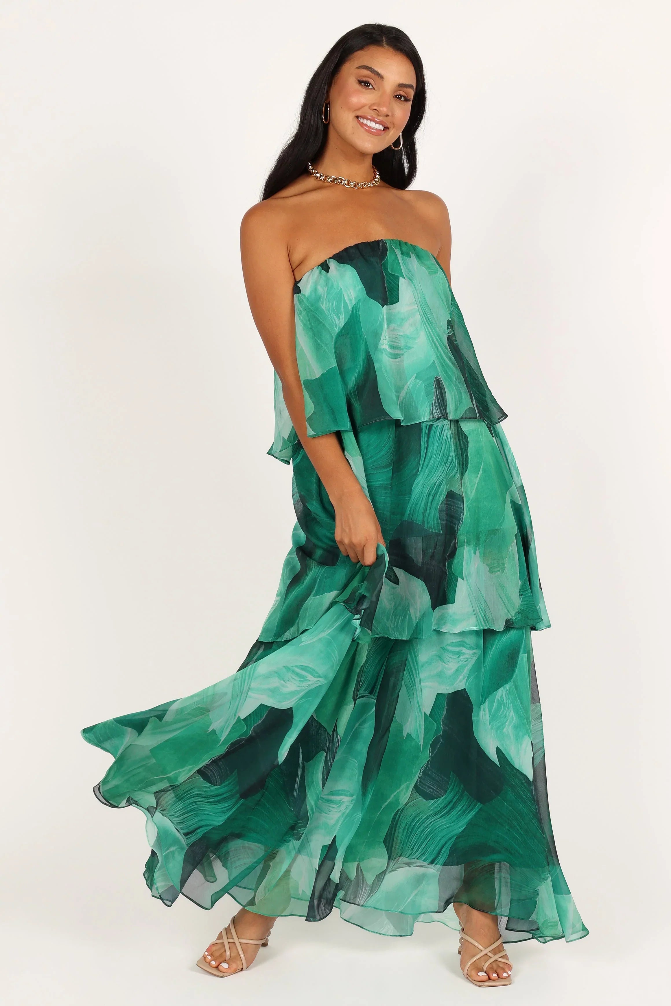 Robe longue bustier Bloom – Imprimé floral vert