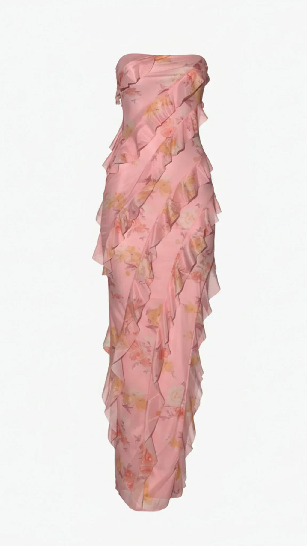 Elara Strapless Ruffle Maxi Dress