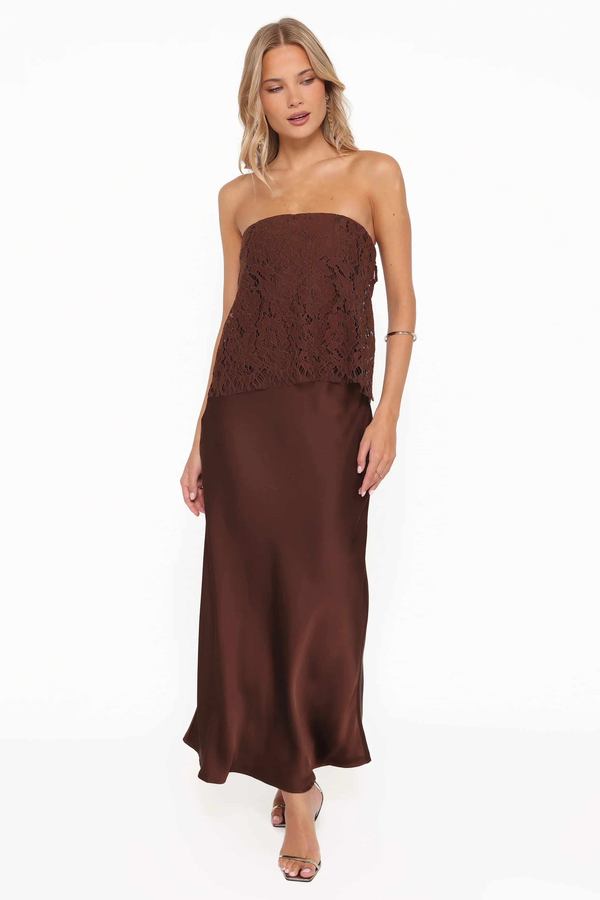 Robe longue sans bretelles Lelita - Marron