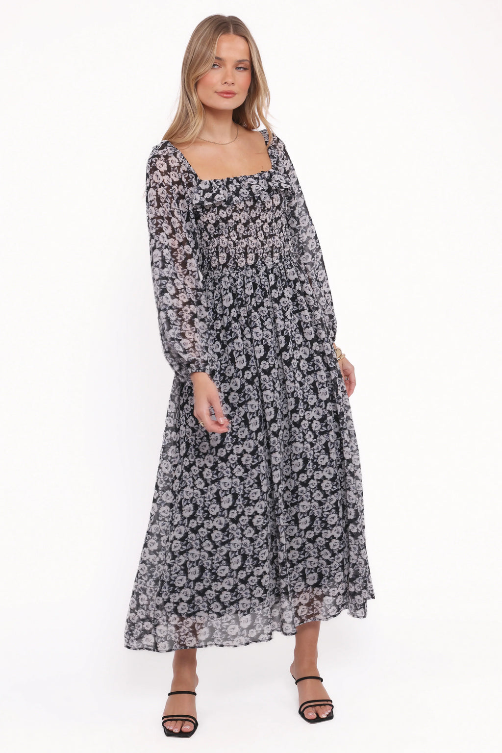 Robe longue Faith à manches longues - Imprimé floral noir
