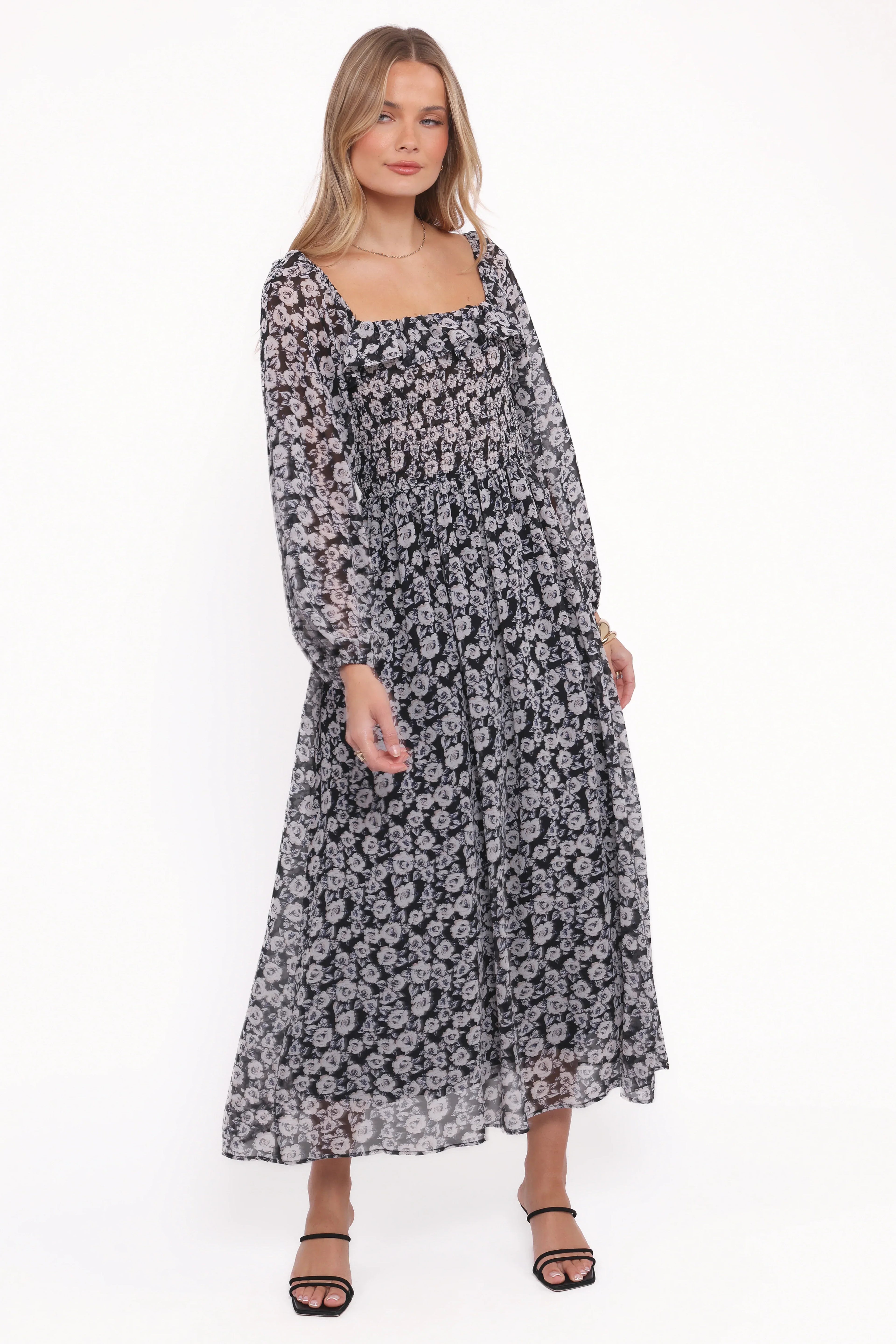 Robe longue Faith à manches longues - Imprimé floral noir