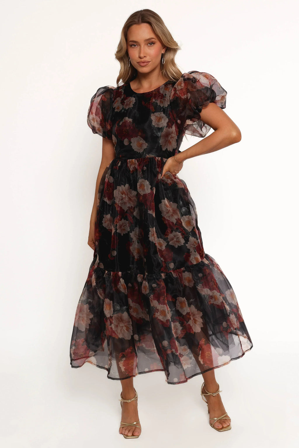Robe midi Elspeth – Imprimé floral noir