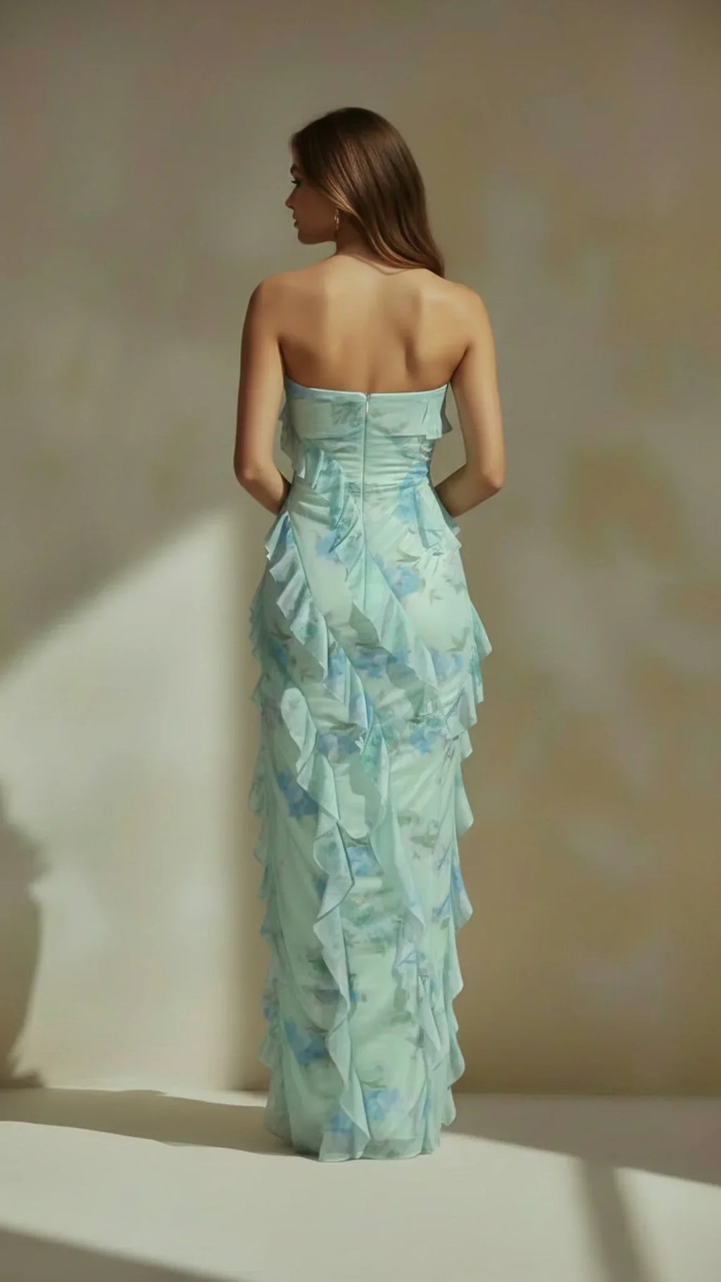 Elara Strapless Ruffle Maxi Dress