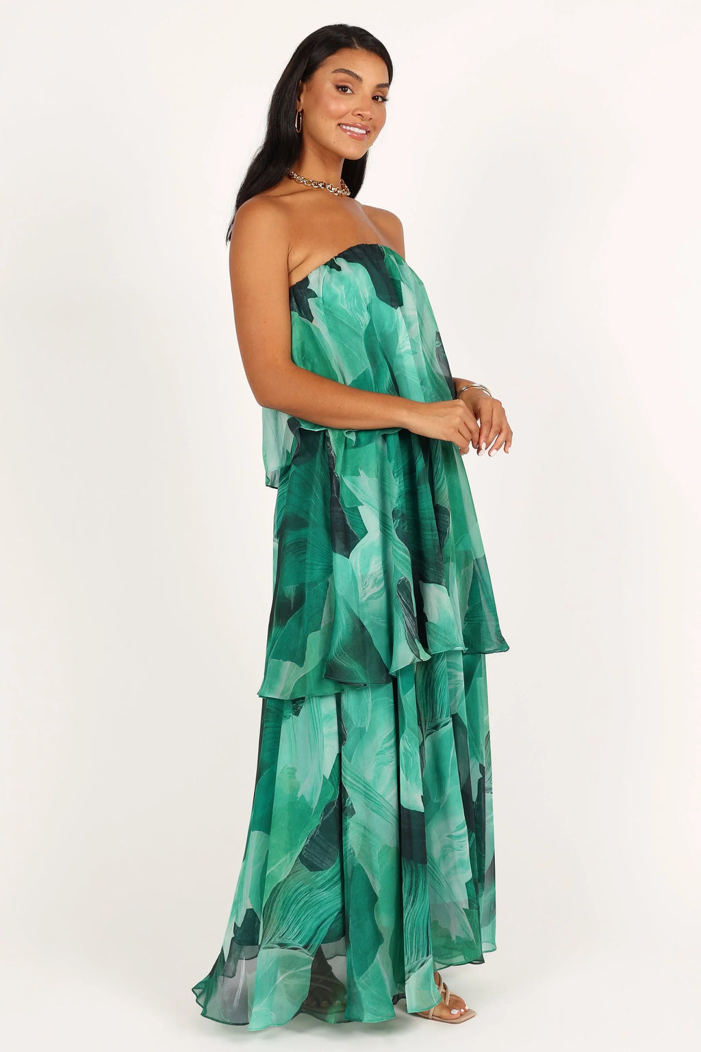 Robe longue bustier Bloom – Imprimé floral vert