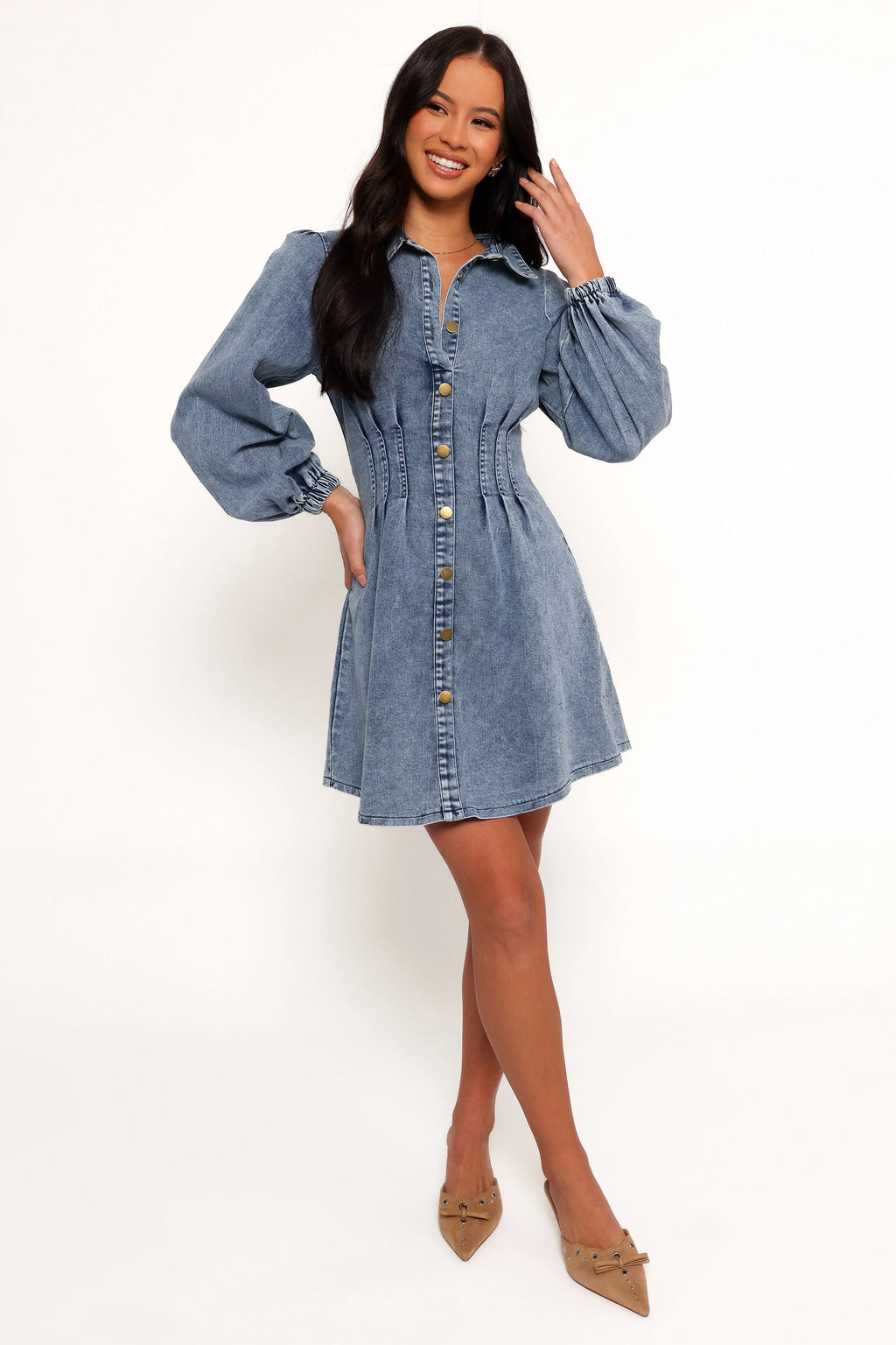 Robe courte Phoenix à manches longues – Denim