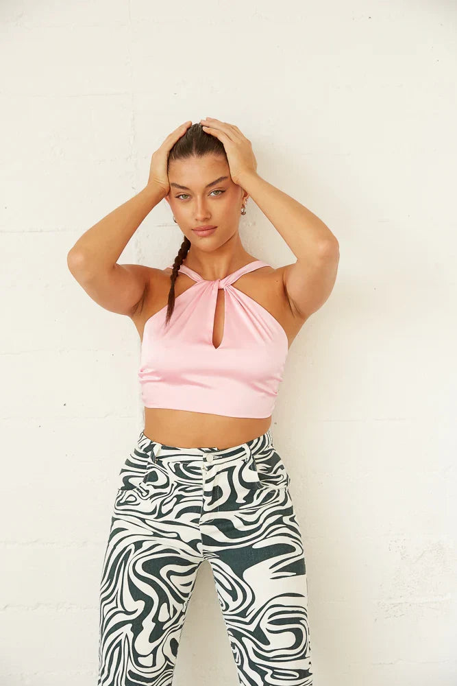 Encinitas Satin Crop Top in Pink