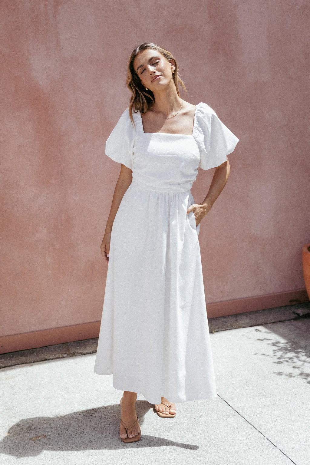 Robe midi Clo à manches bouffantes - Blanc