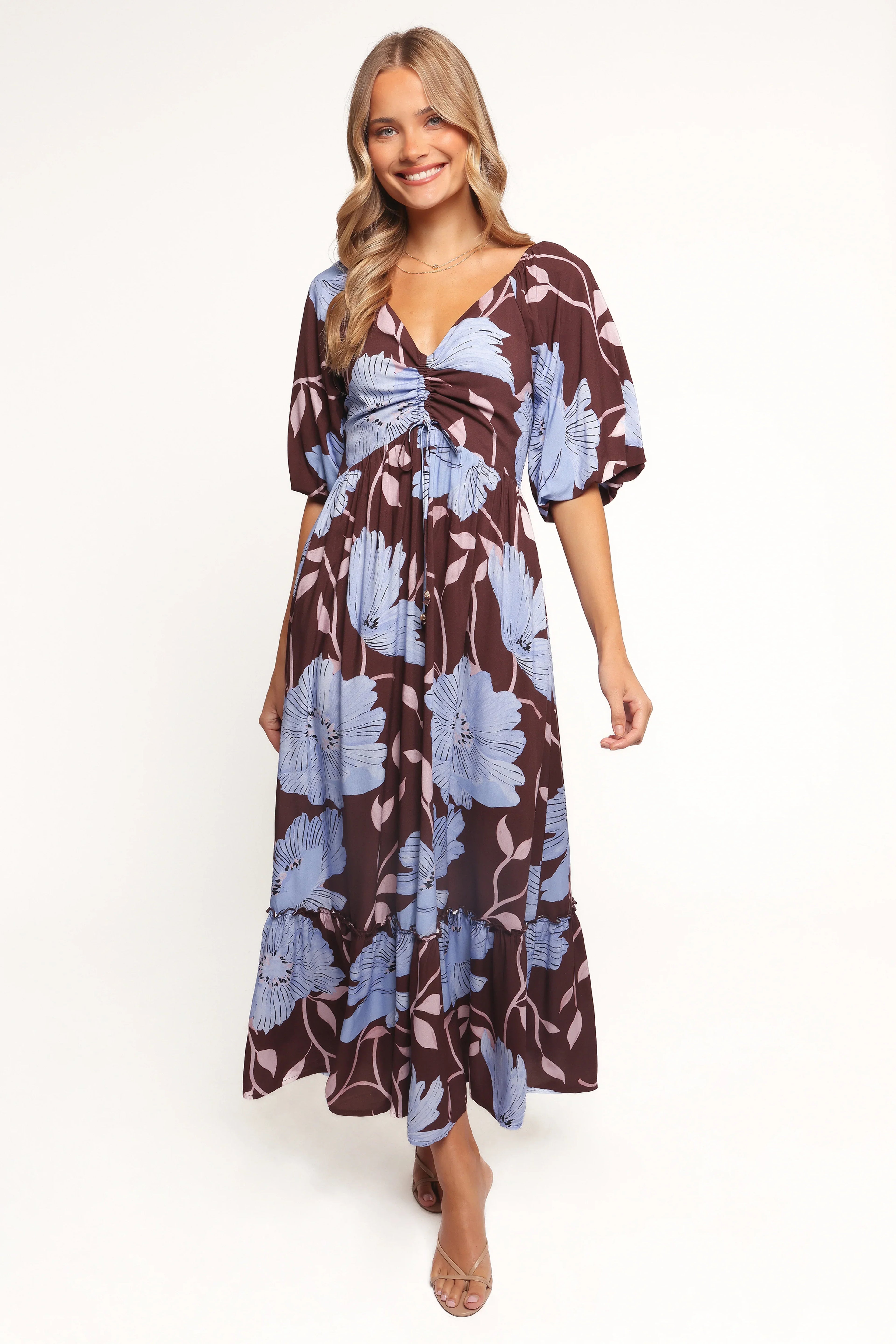 Robe longue Annabella - Coquelicots bleus