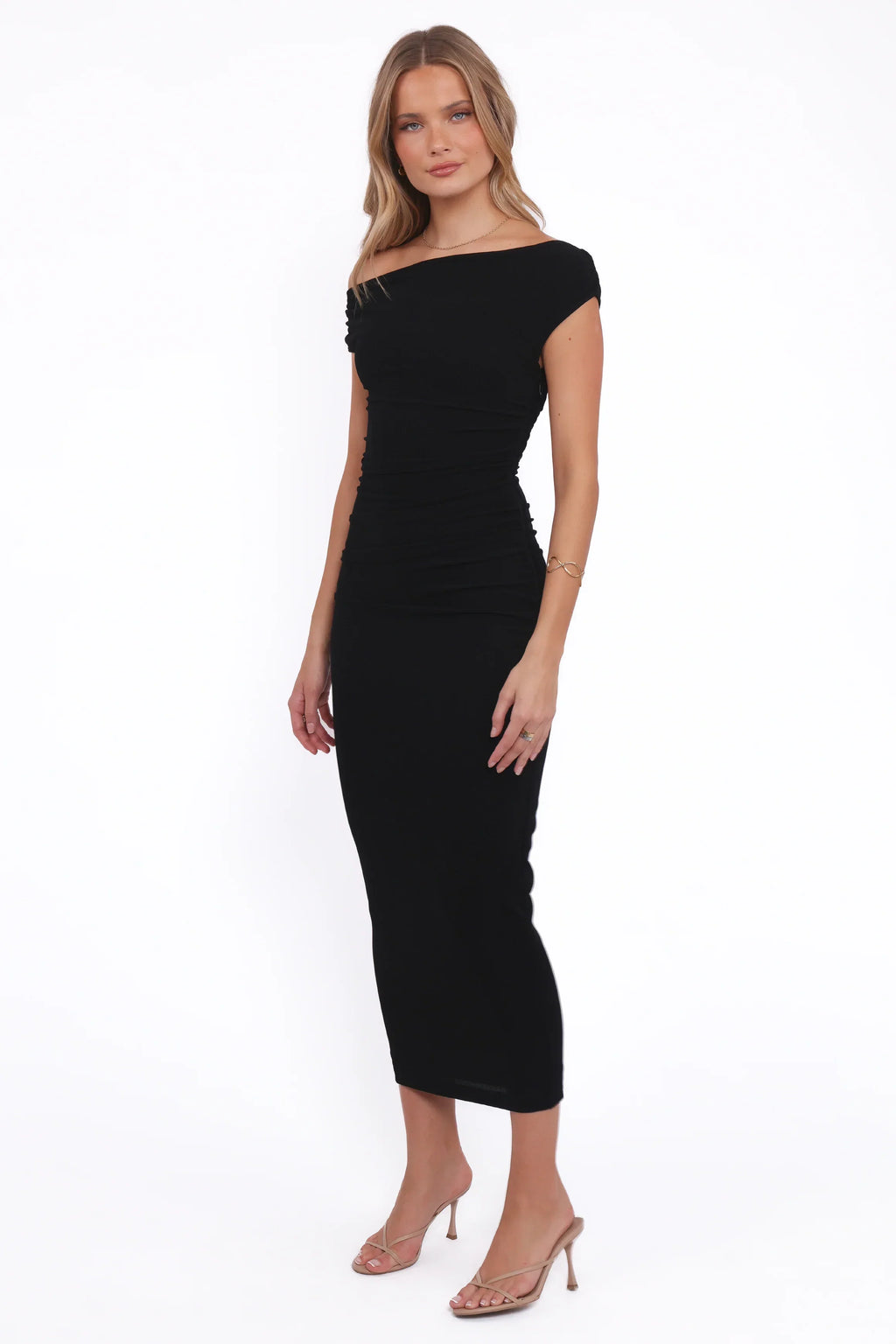 Robe midi épaule dénudée Spencer – Noir