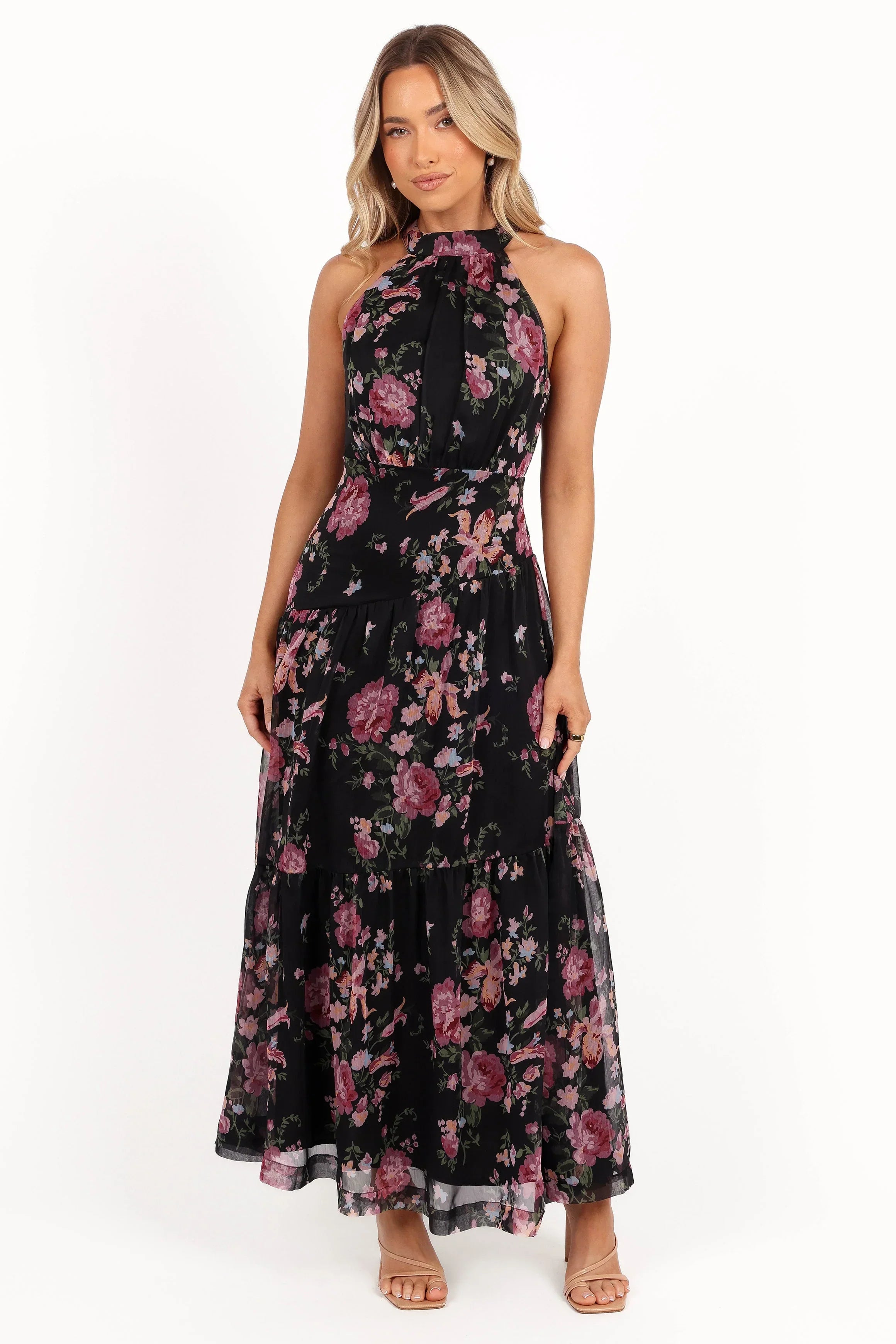 Robe longue Eden - Imprimé floral noir