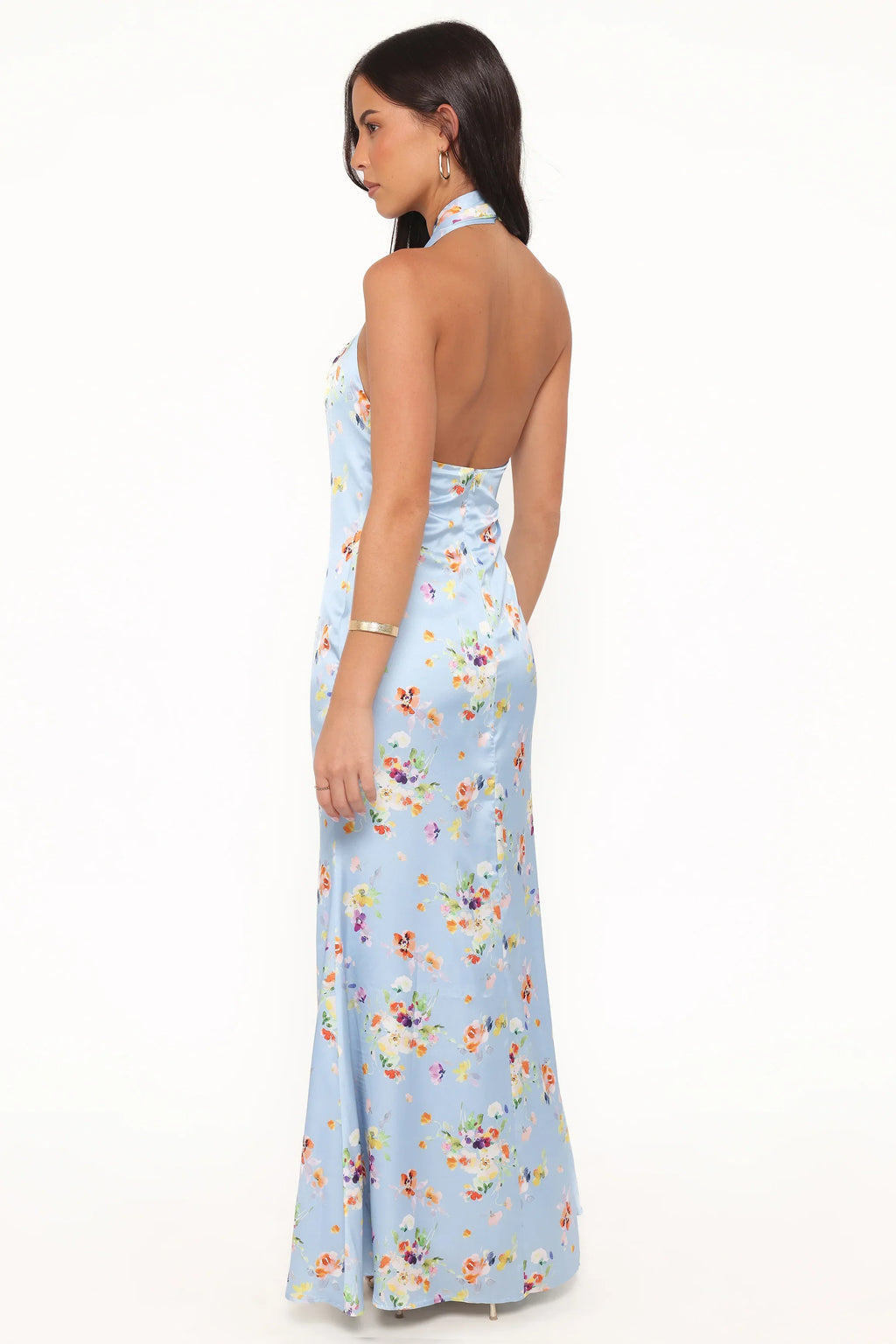 Robe longue à encolure américaine Mila - Bleu bleuet fleuri