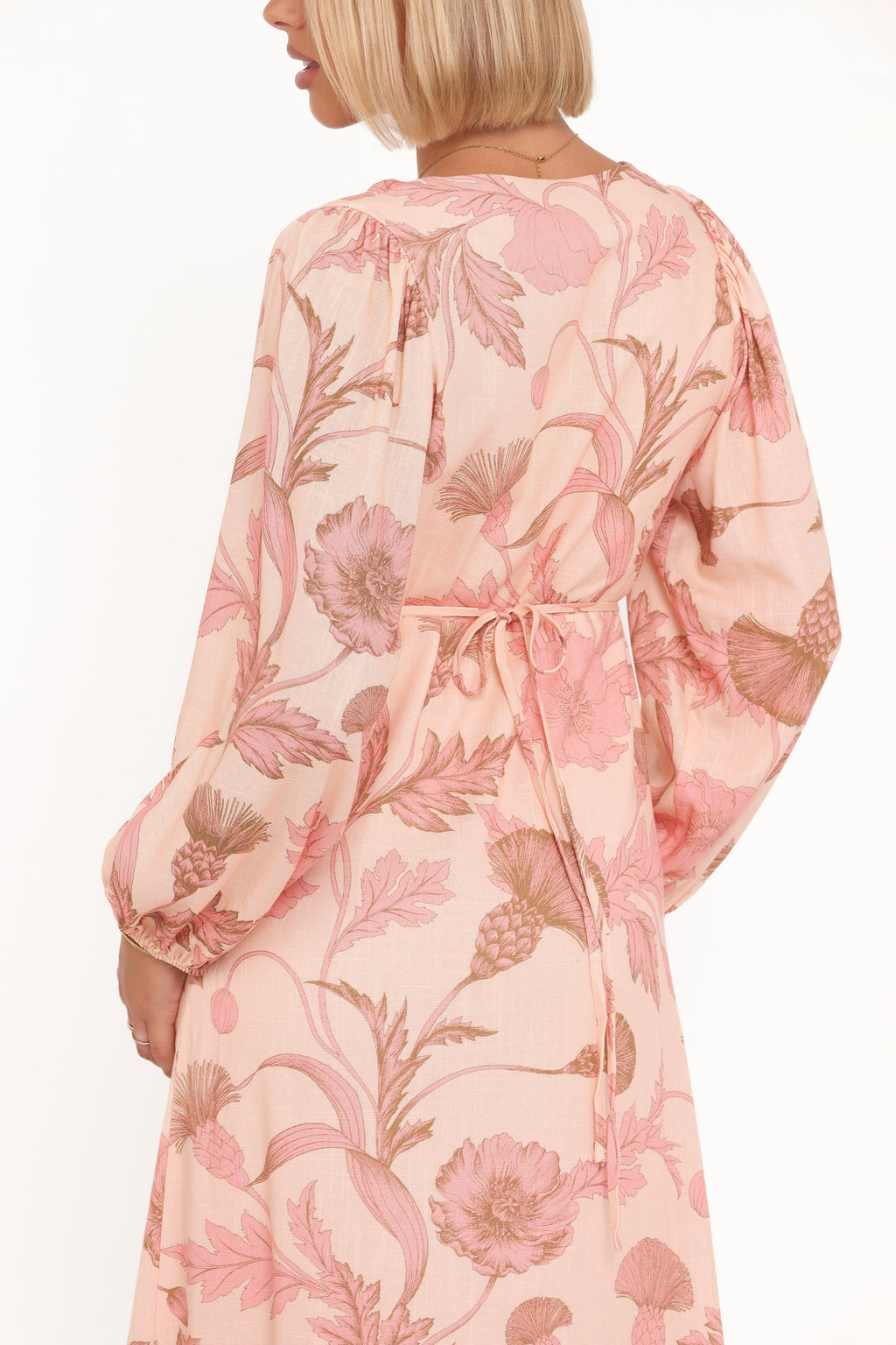 Robe mi-longue Kolby à manches longues - Imprimé floral rose