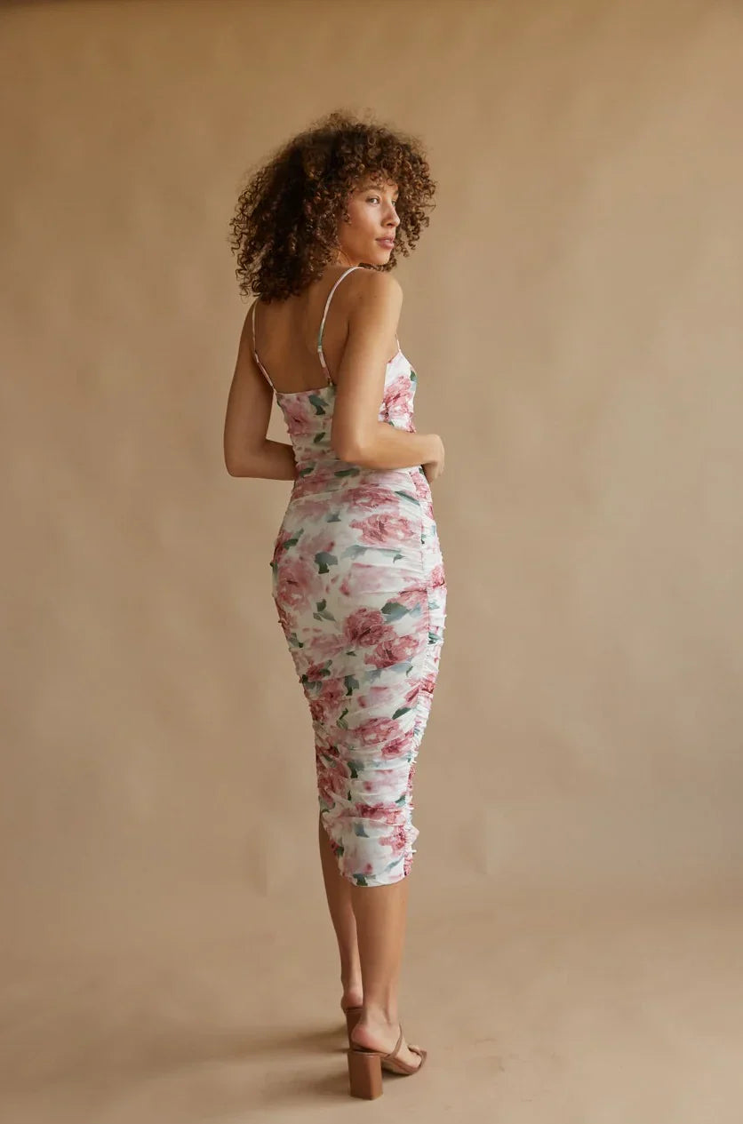 Robe midi moulante en maille florale Lorelle