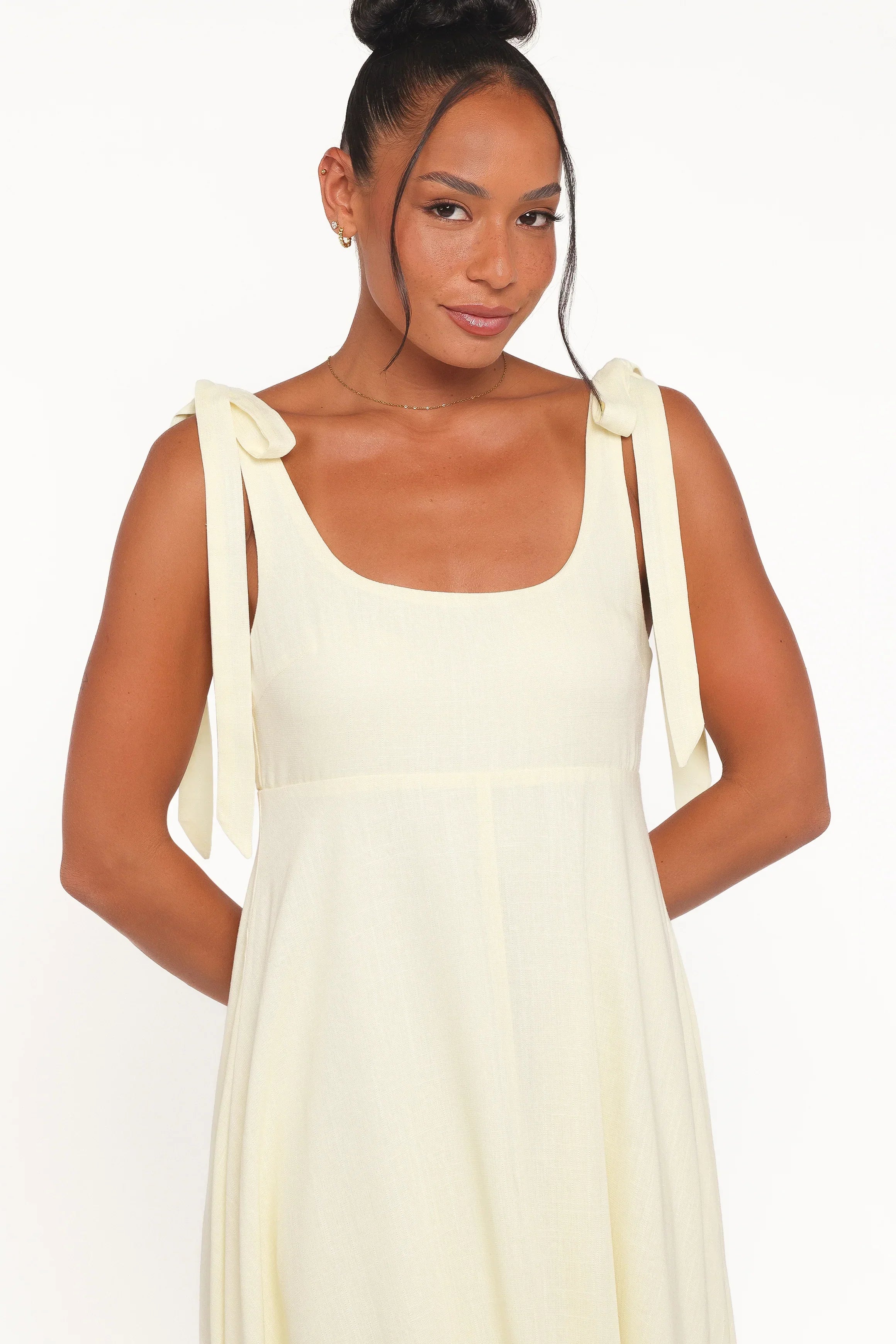 Valara Tie Shoulder Maxi Dress - Butter Yellow