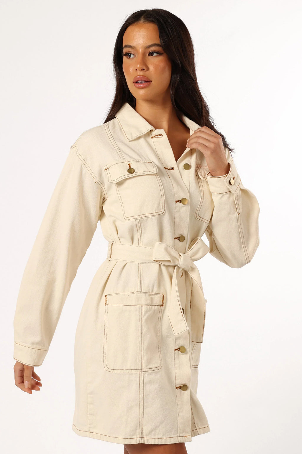 Robe courte en jean à manches longues Otto - Sable