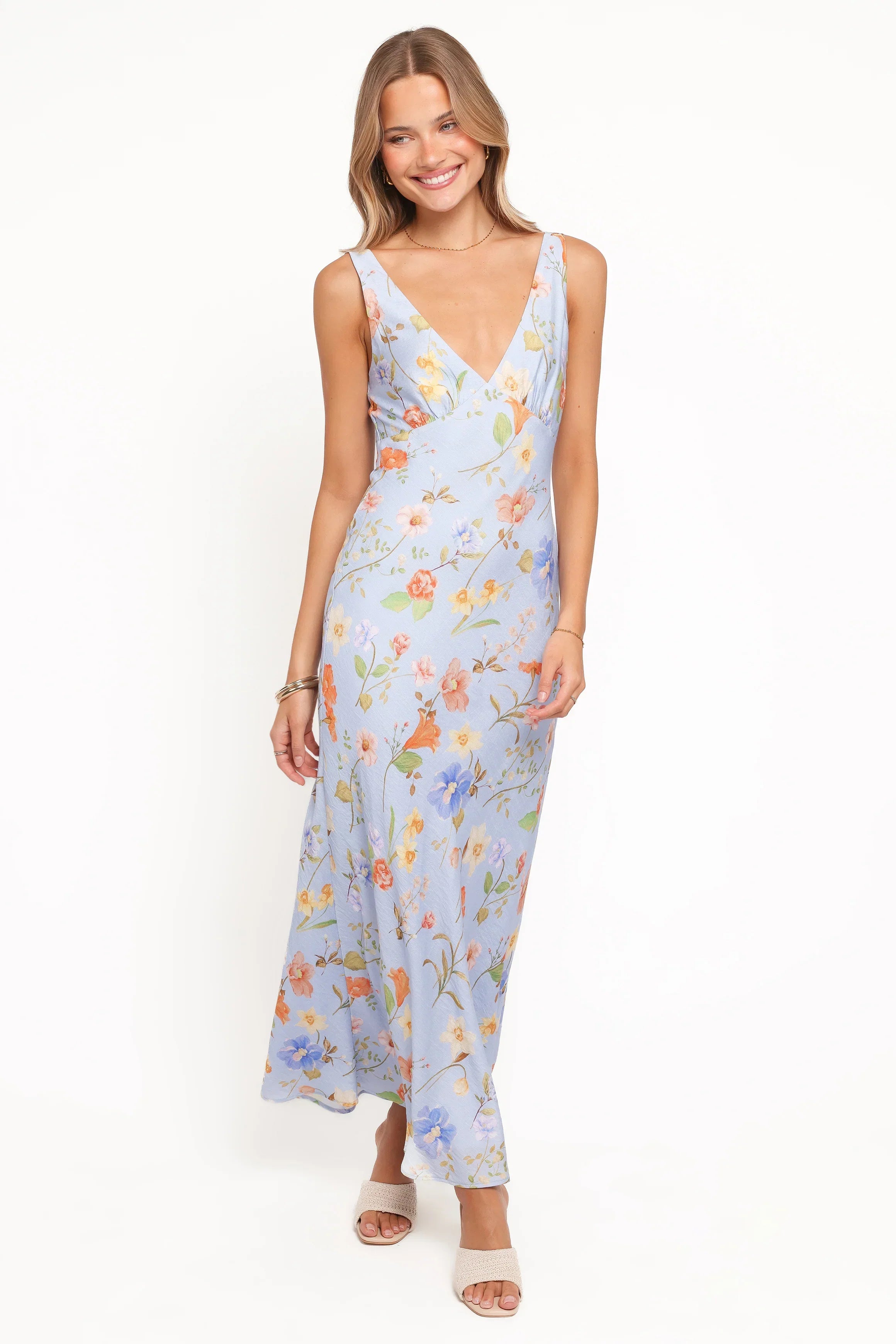 Robe longue Lunaria – Bleu fleuri