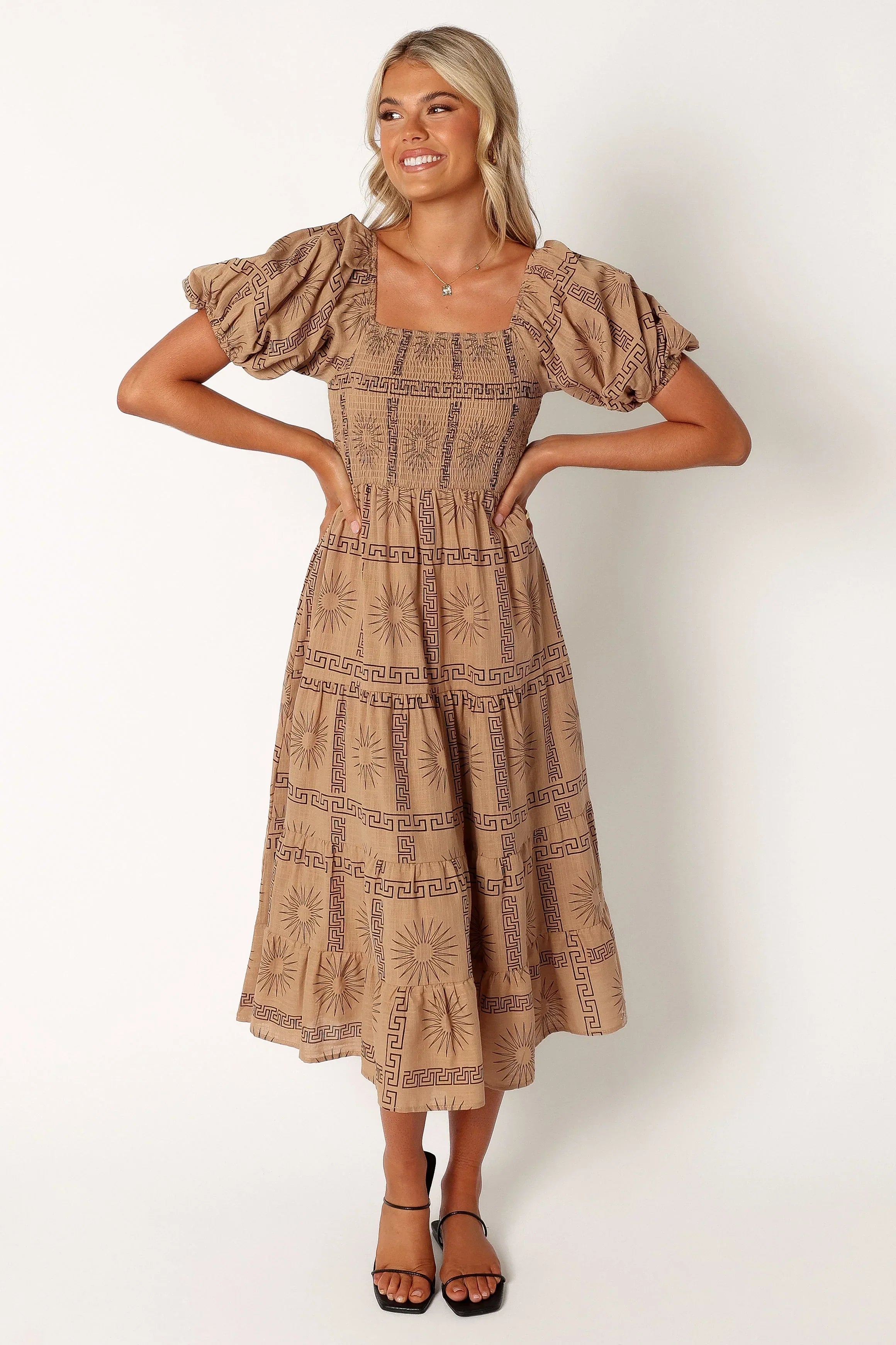 Robe midi Soliel à manches bouffantes - Noir havane