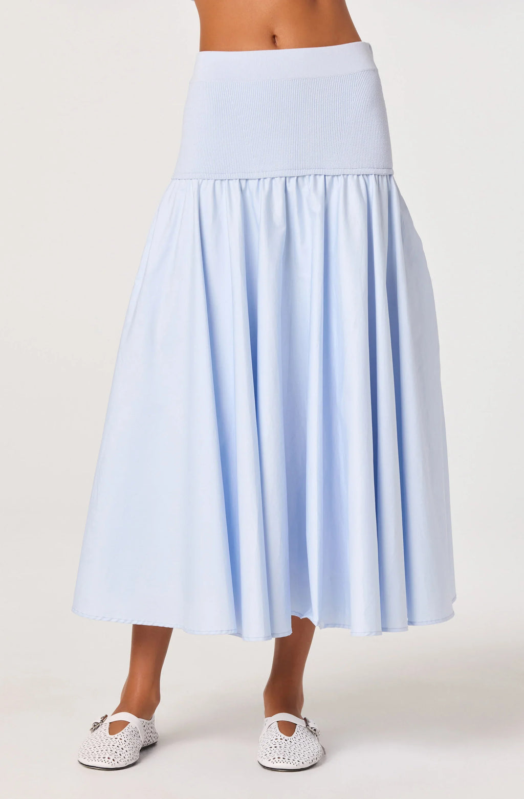 Jupe Mi-Longue Taille Basse en Matières Mixtes Thesan