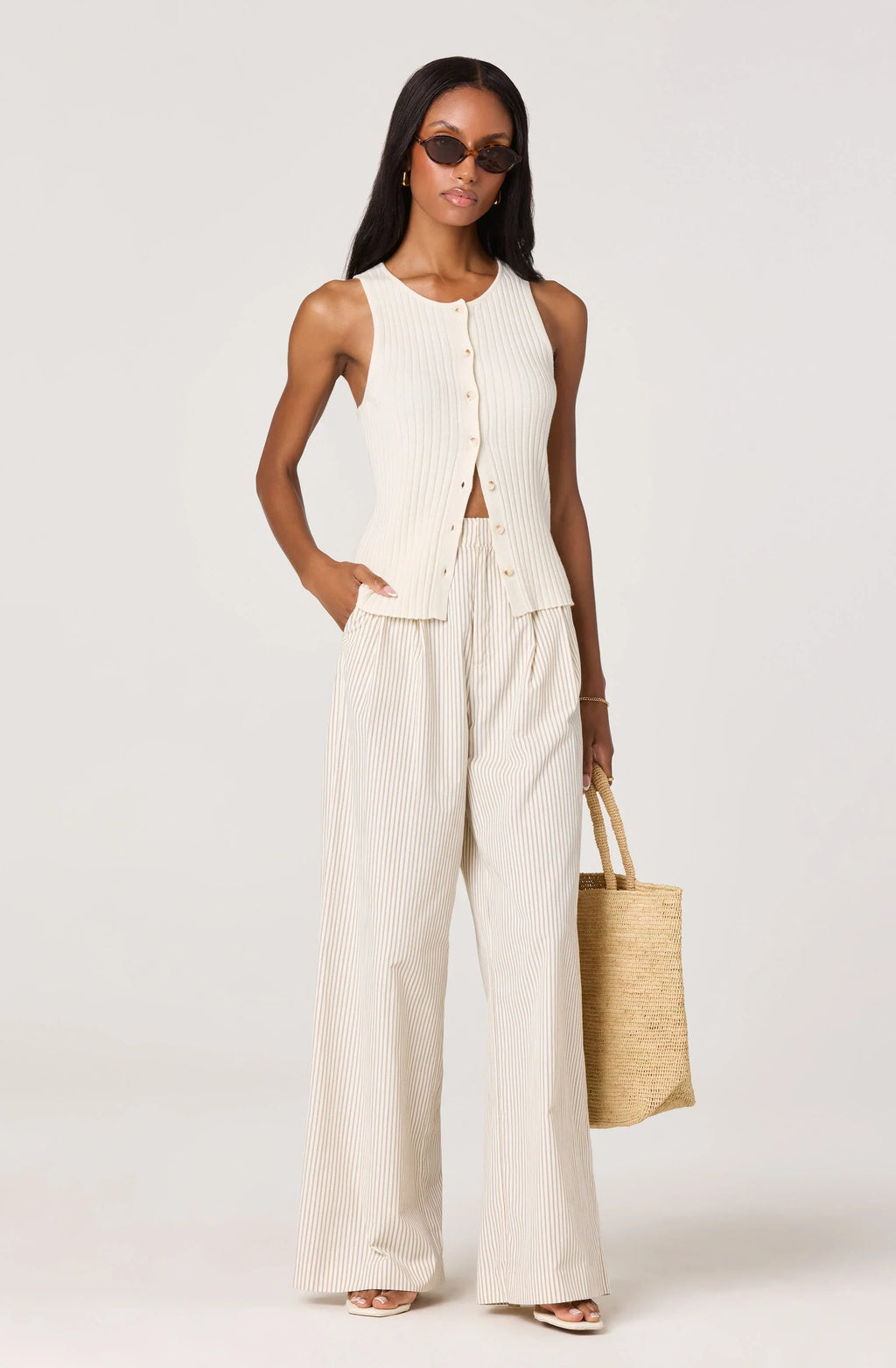 Neha Striped Linen High-Rise Wide Leg Pants