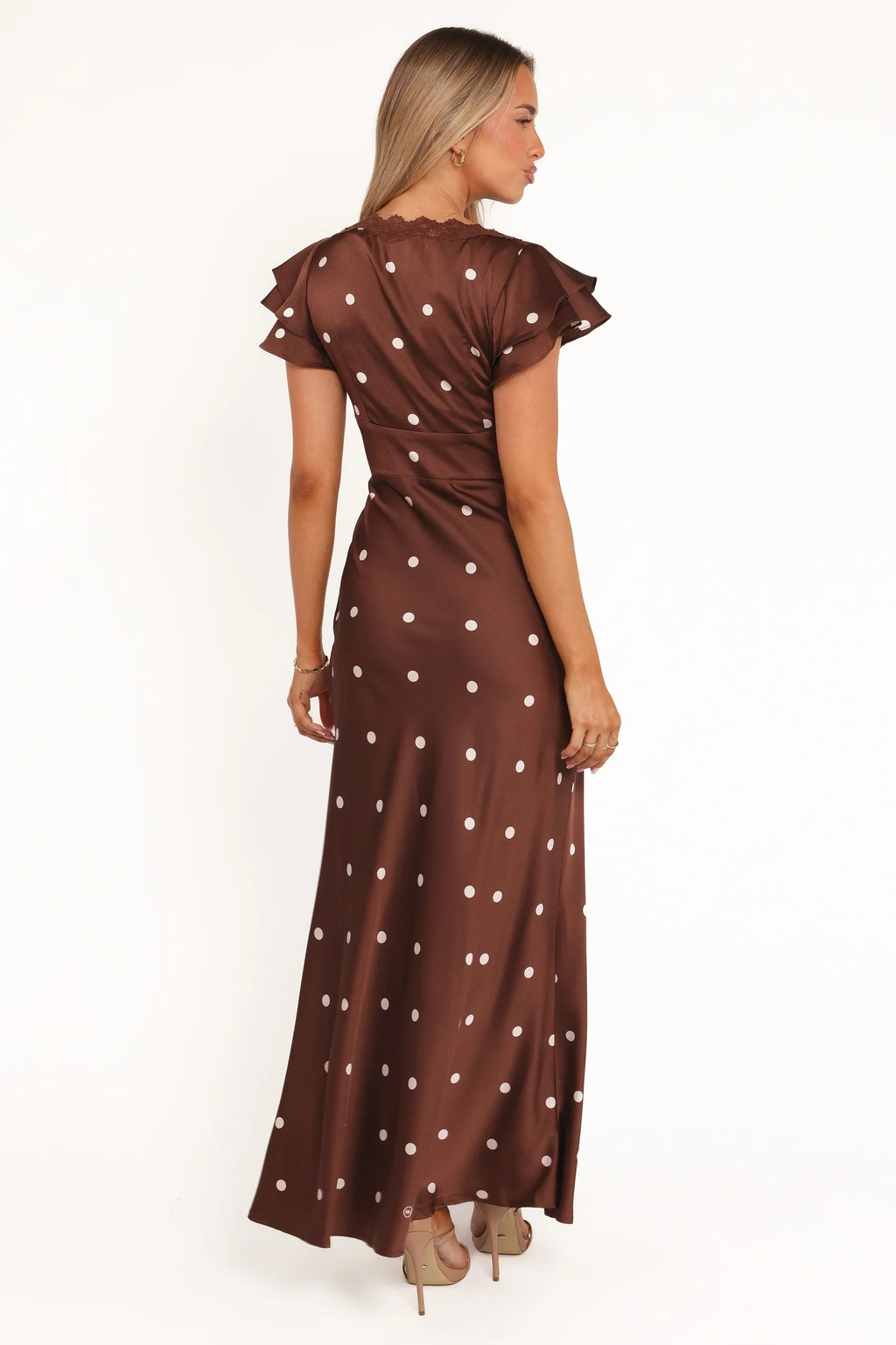Robe longue Arella - Marron à pois