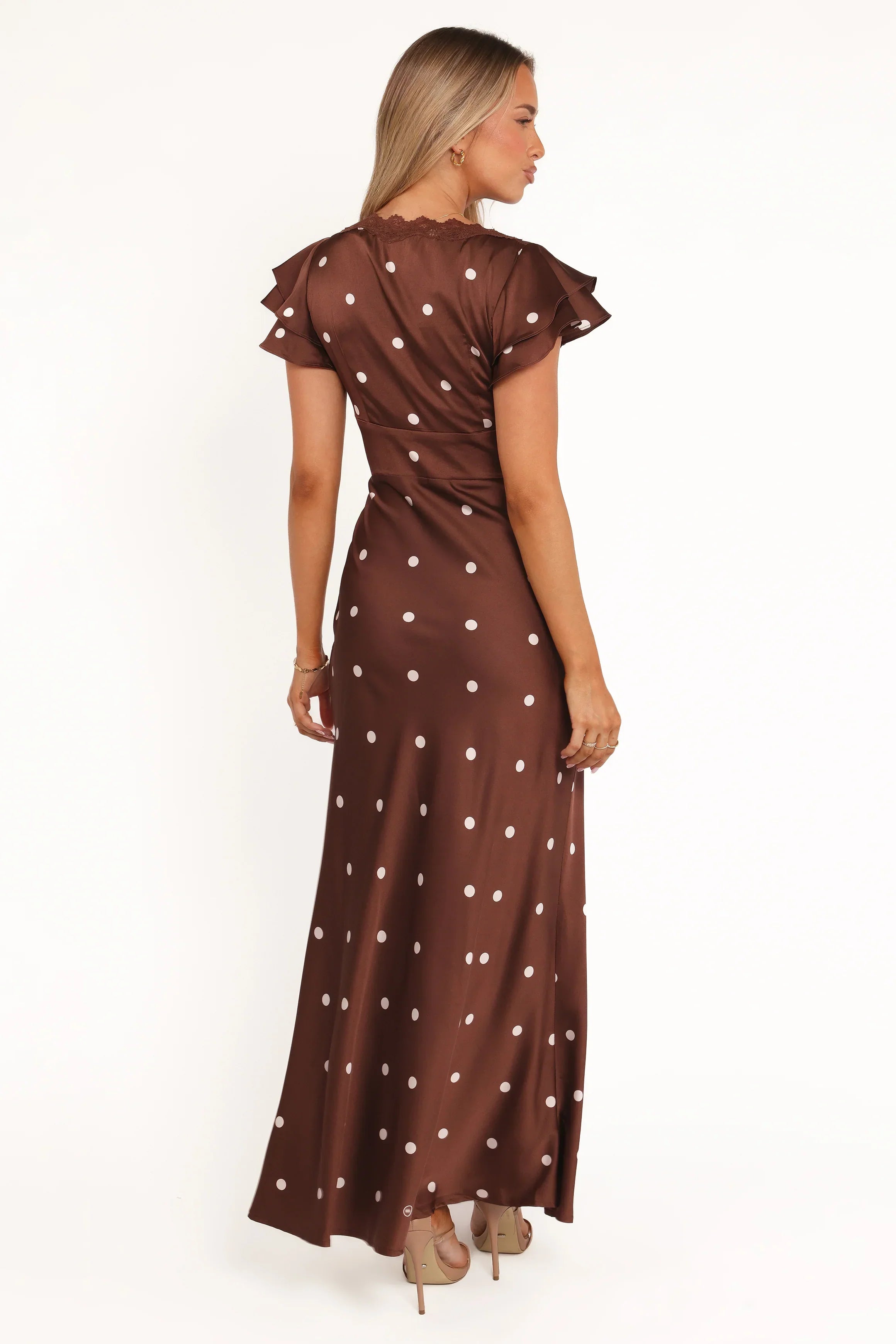 Robe longue Arella - Marron à pois