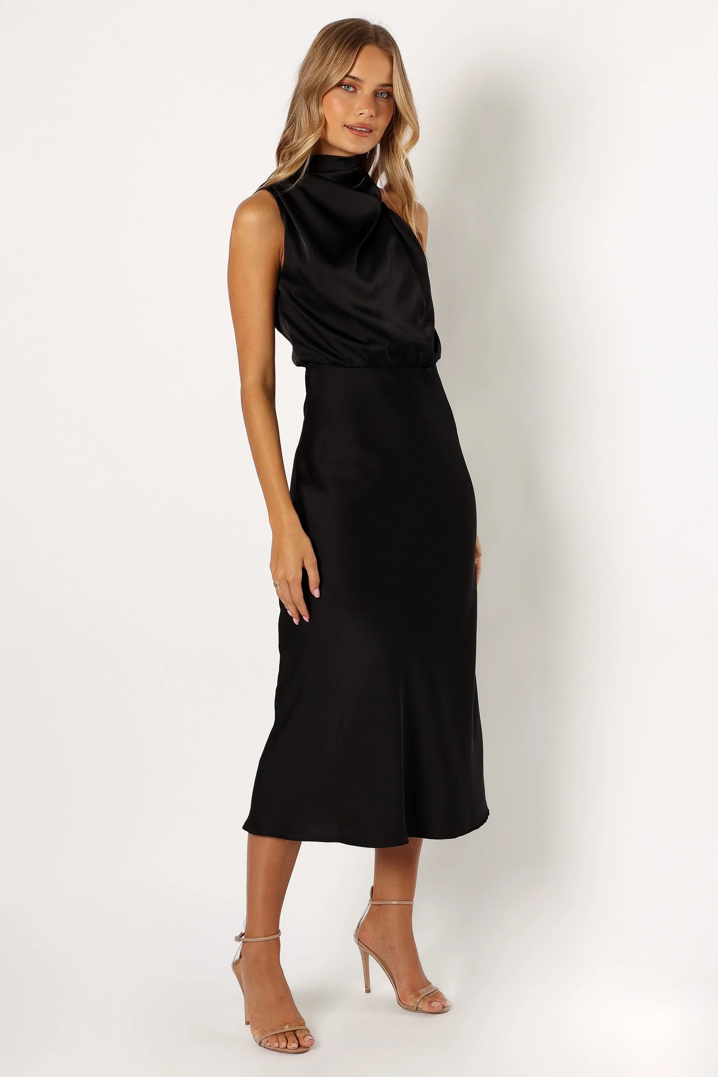 Robe midi Anabelle à col montant - Noir