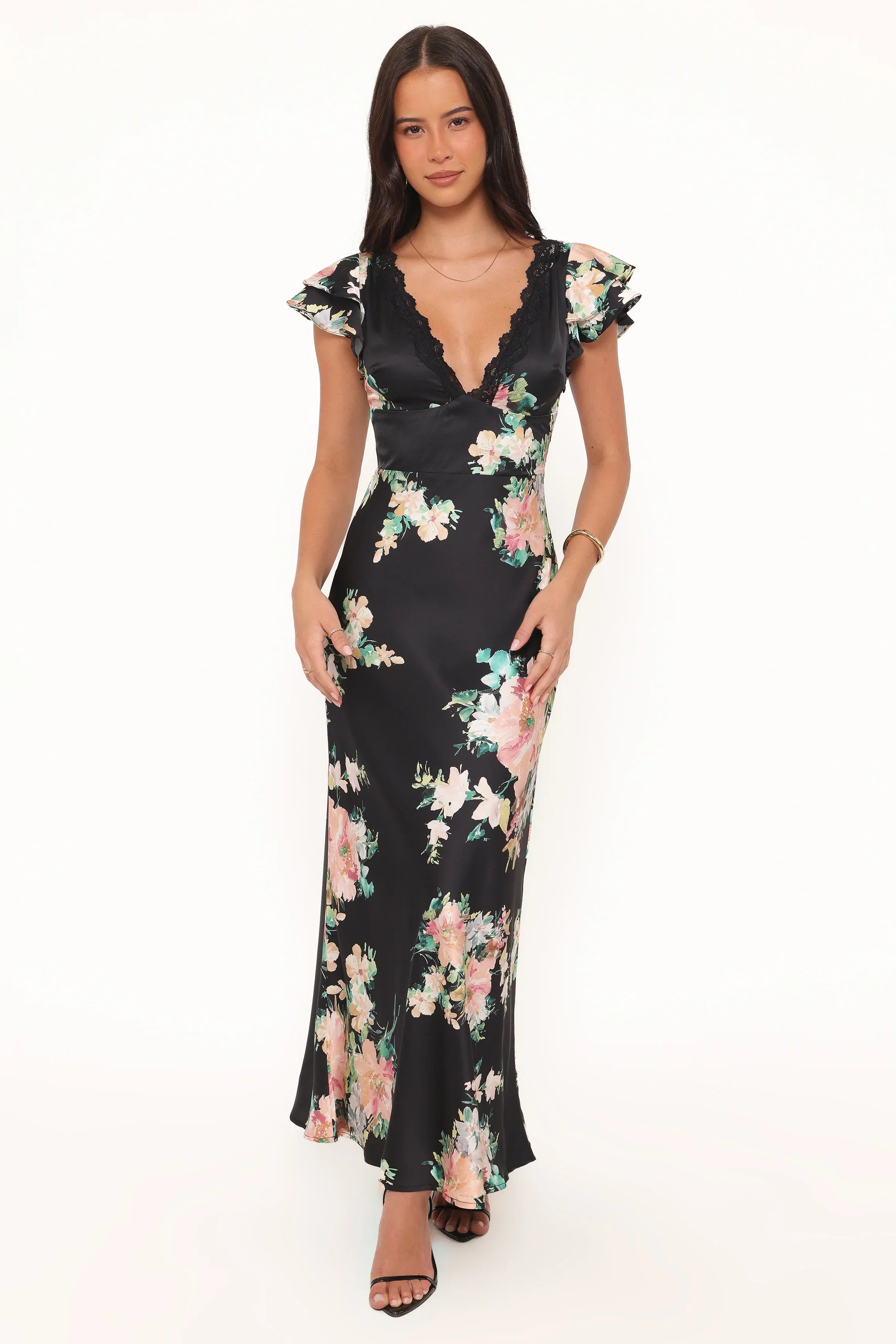 Robe longue Arella - Imprimé floral noir