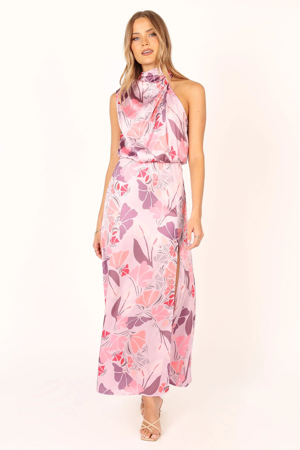 Robe longue Amelia à encolure américaine - Rose fleuri