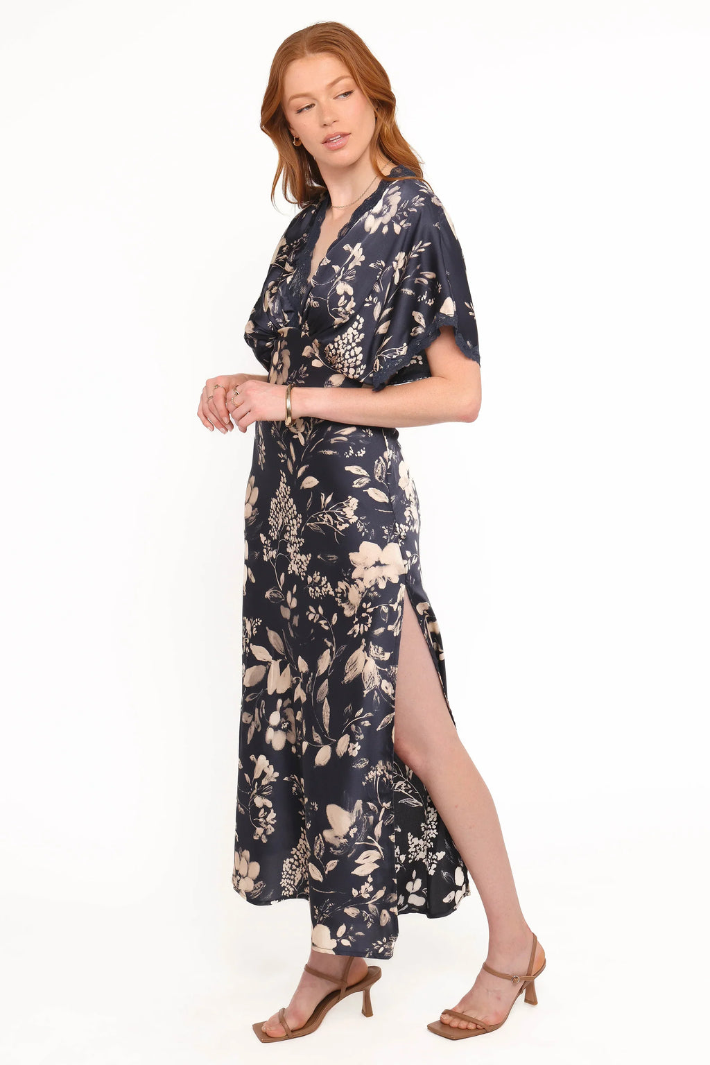 Robe midi Laurent - Imprimé floral marine et crème