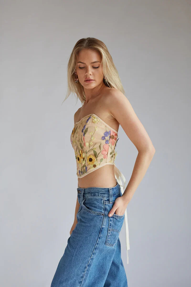 Haut corset en dentelle florale Marigold