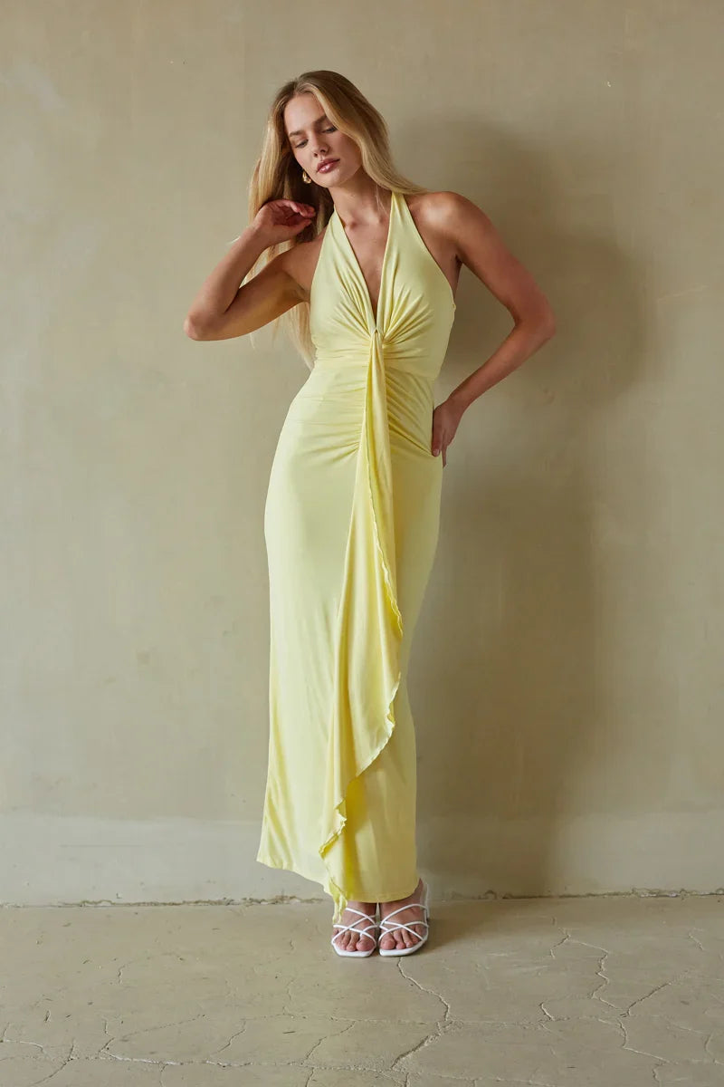 Robe longue drapée Cecelia Halter