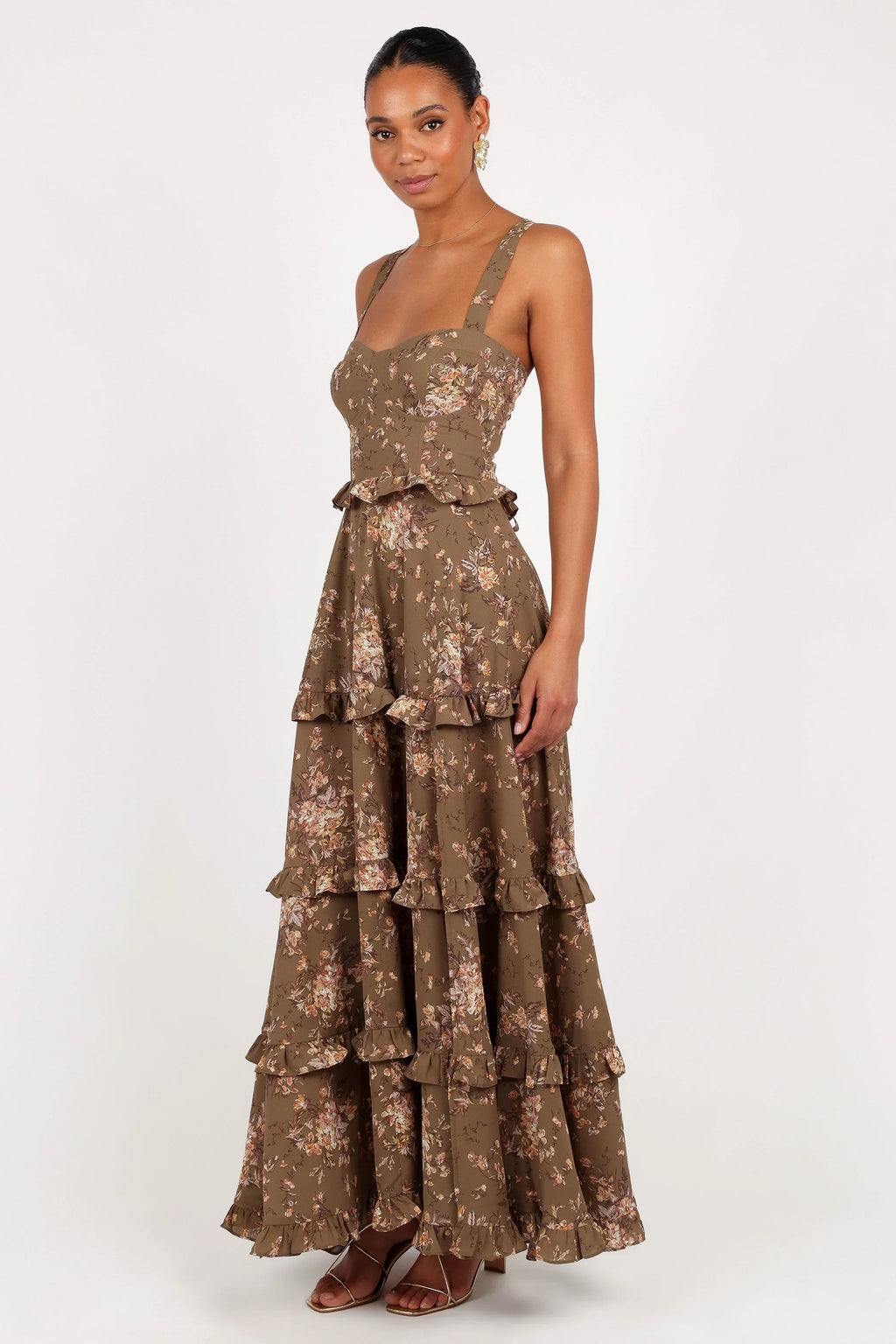 Robe longue à volants Lillee - Imprimé olive