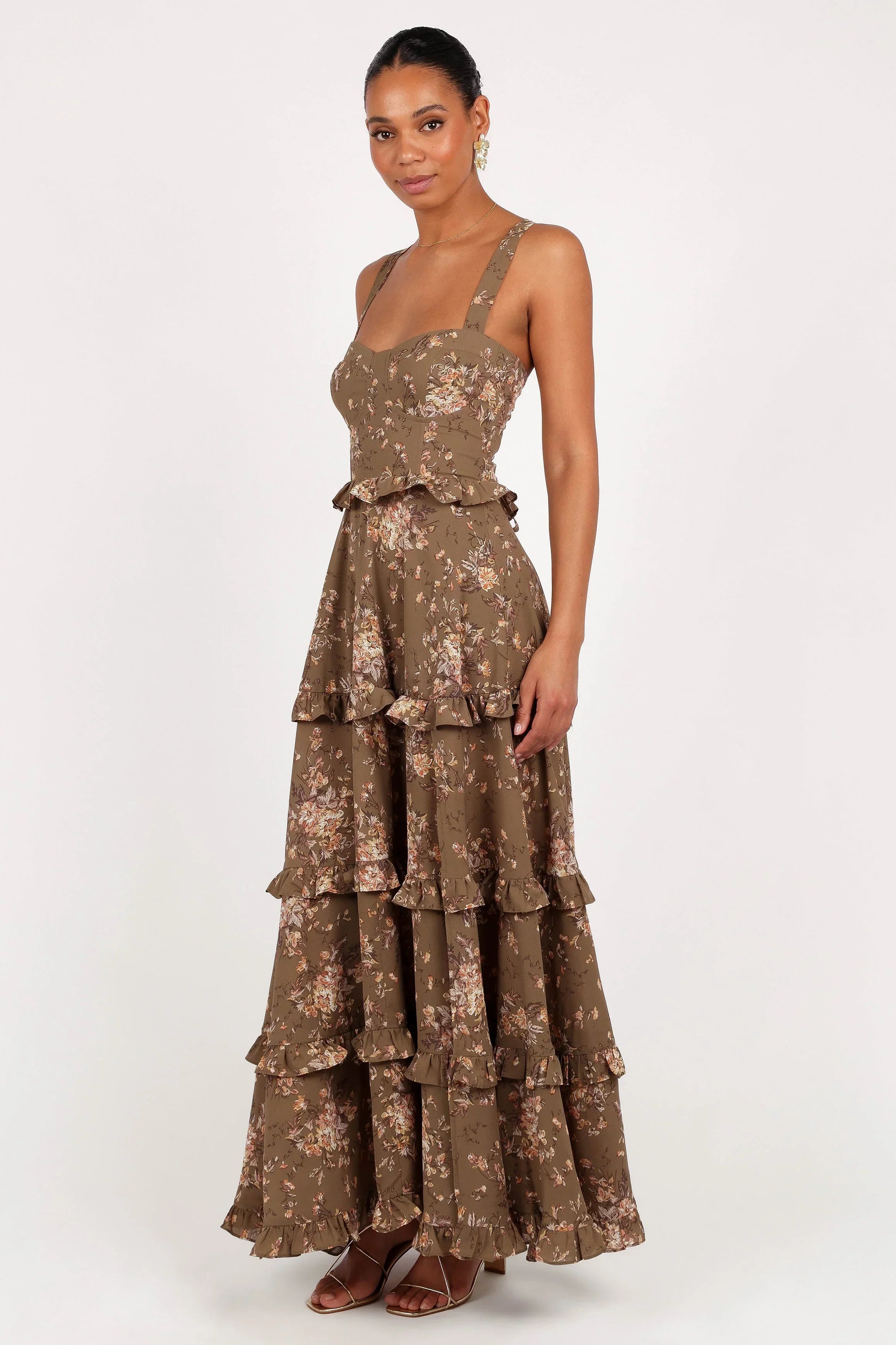Robe longue à volants Lillee - Imprimé olive