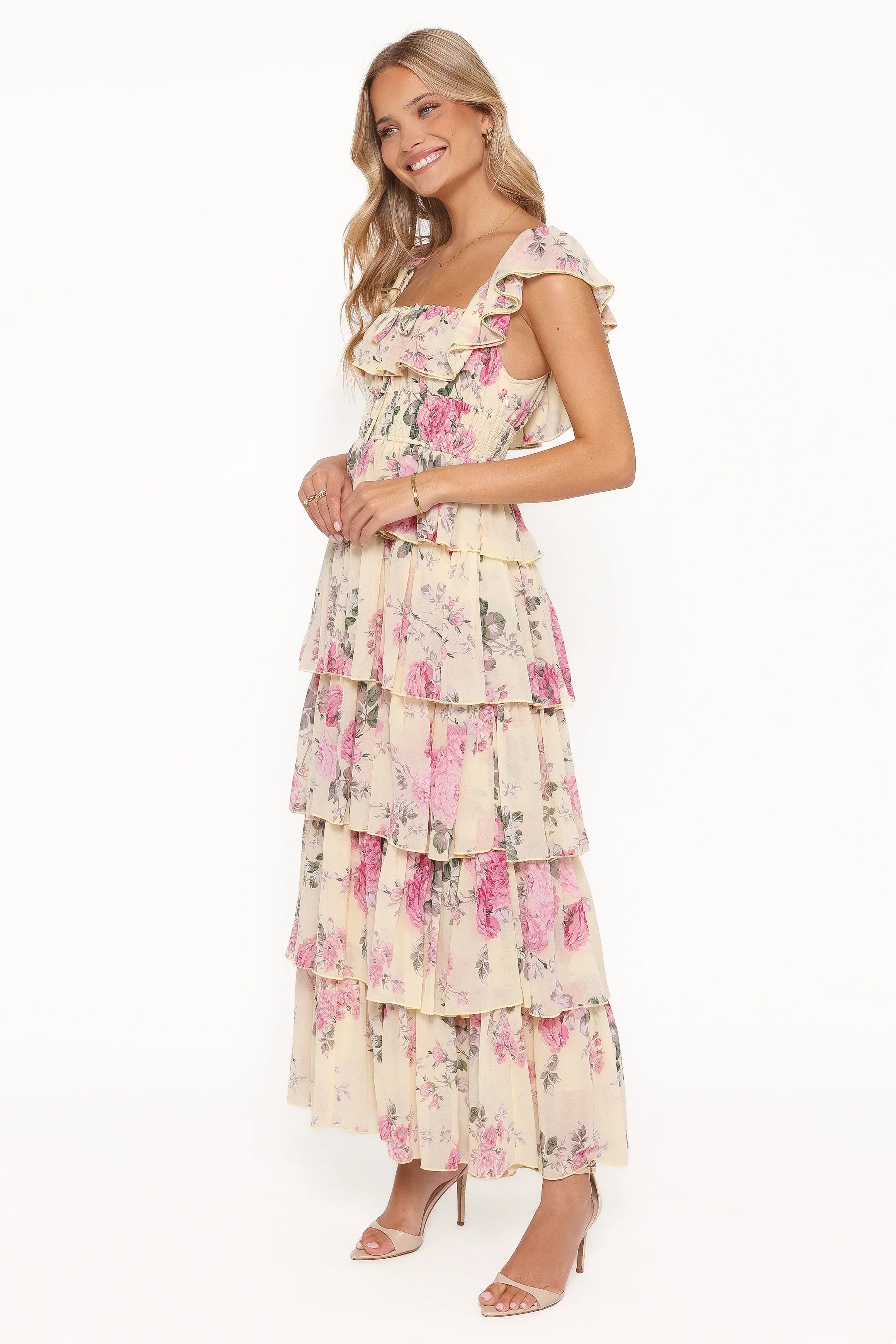 Robe longue Belle - Motif floral jaune