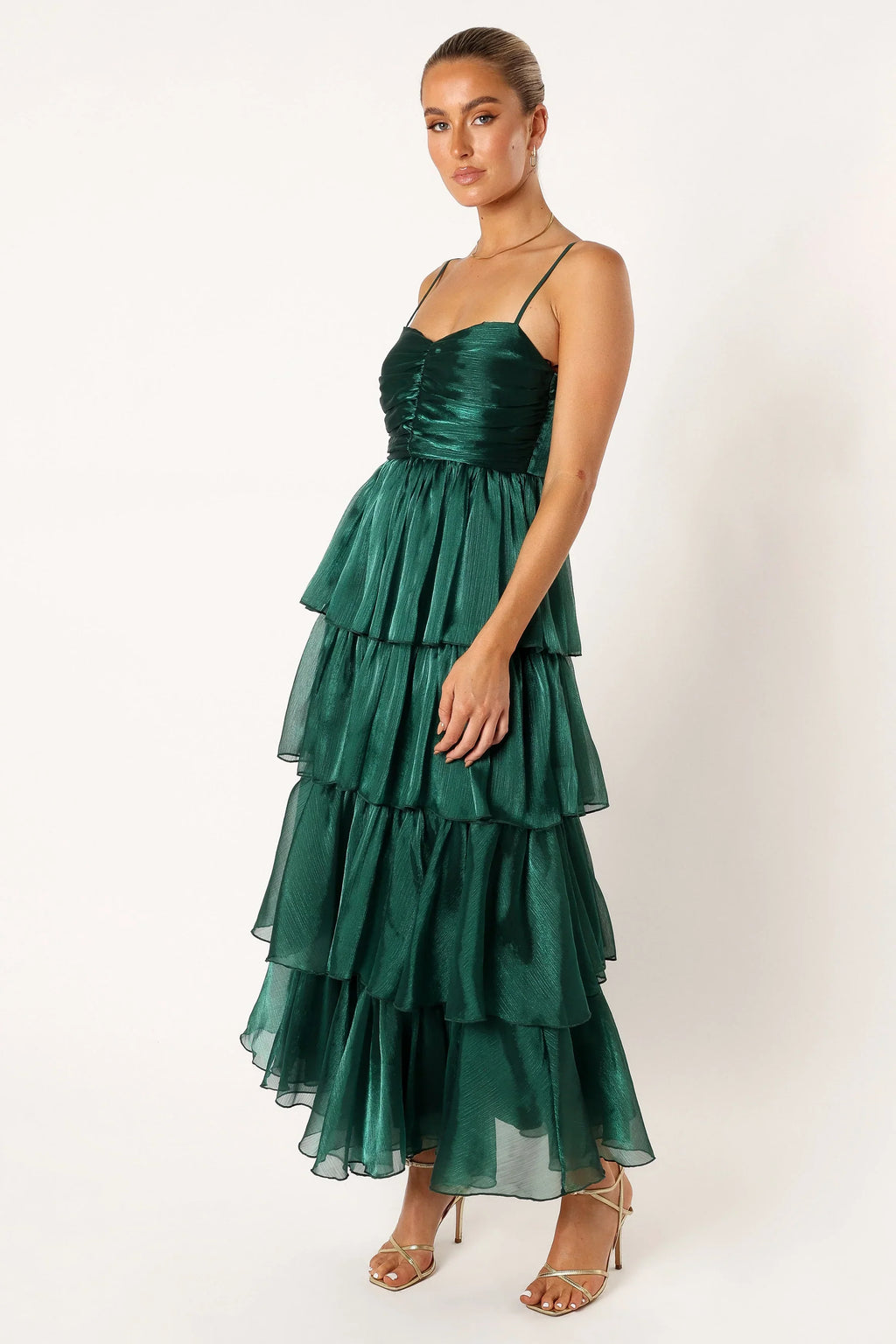 Robe longue étagée Jace - Émeraude chatoyante