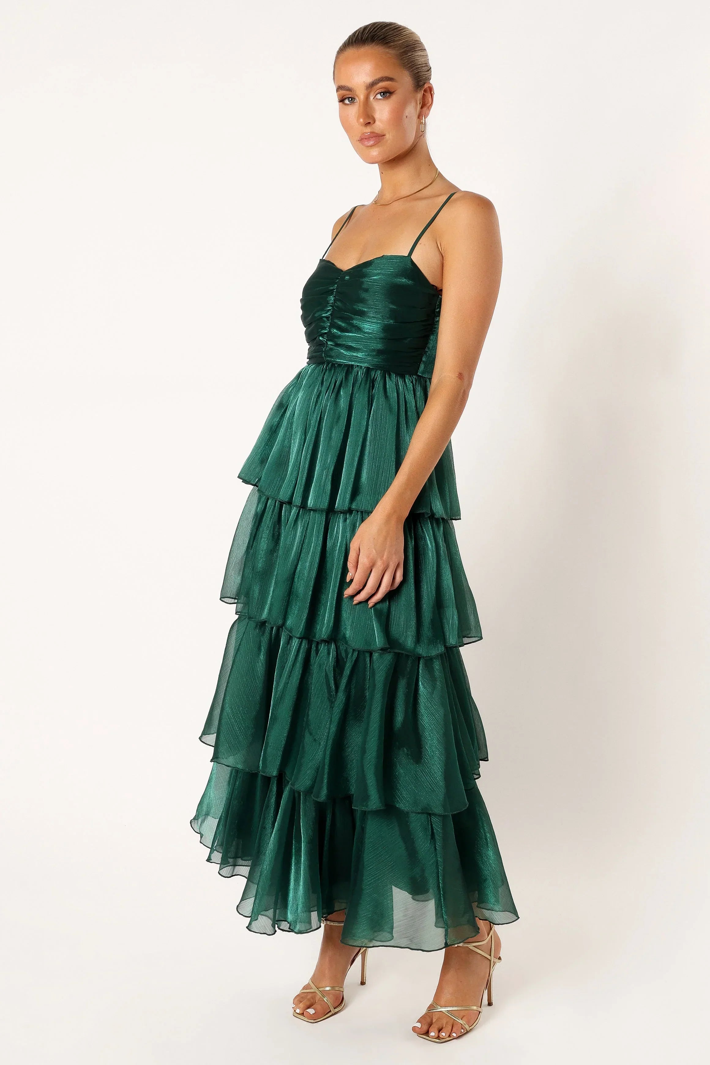 Robe longue étagée Jace - Émeraude chatoyante