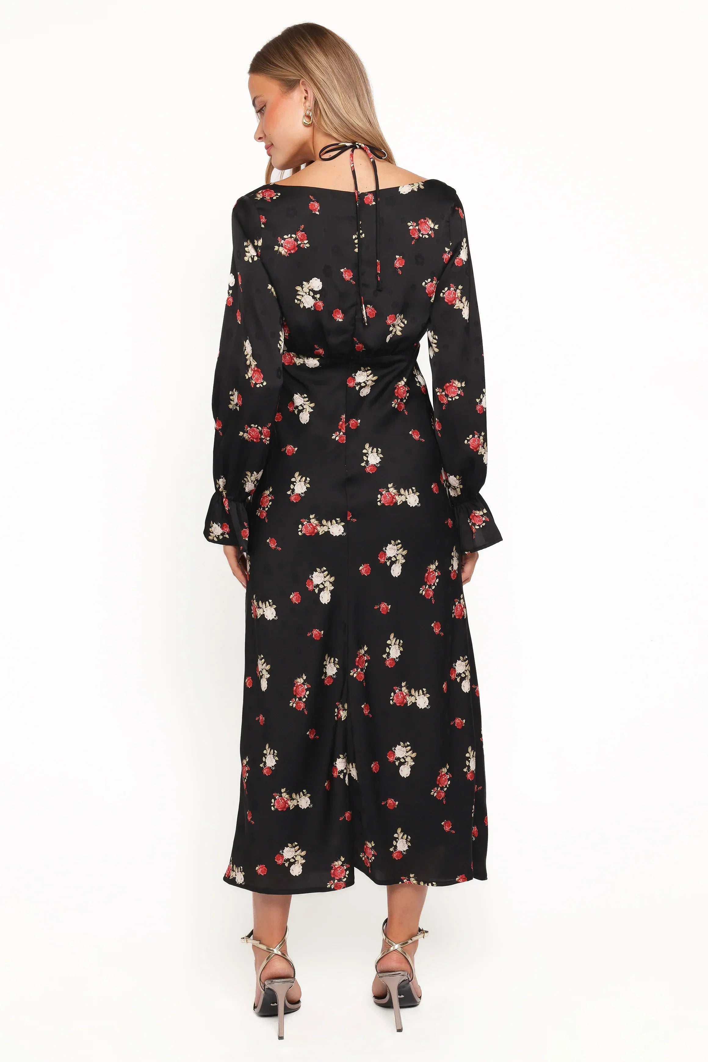 Robe longue Pauline à manches longues - Imprimé fleuri noir