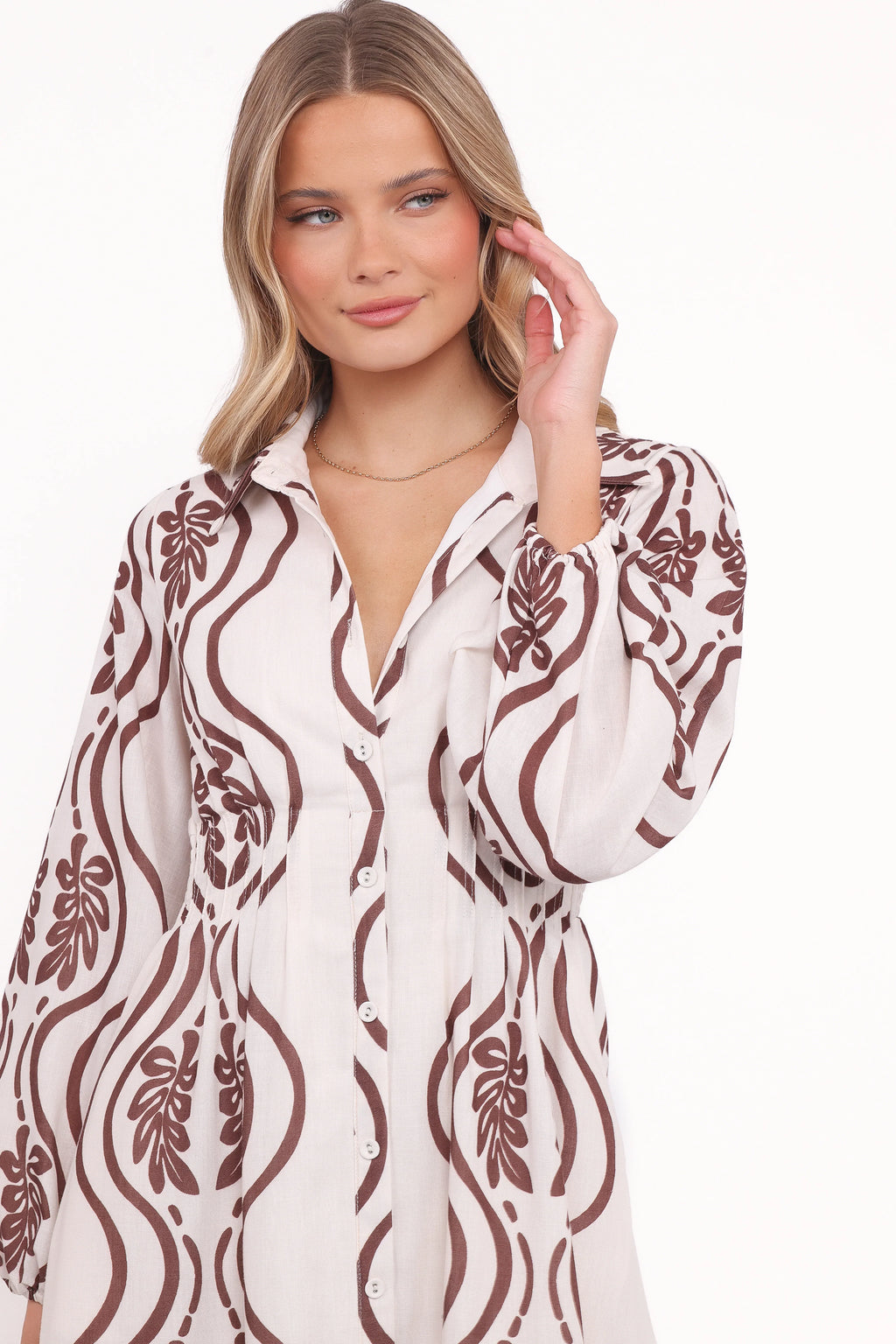 Robe longue Lira à manches longues – Imprimé marron