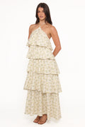 Robe longue Darlia à encolure dos-nu - Imprimé floral jaune