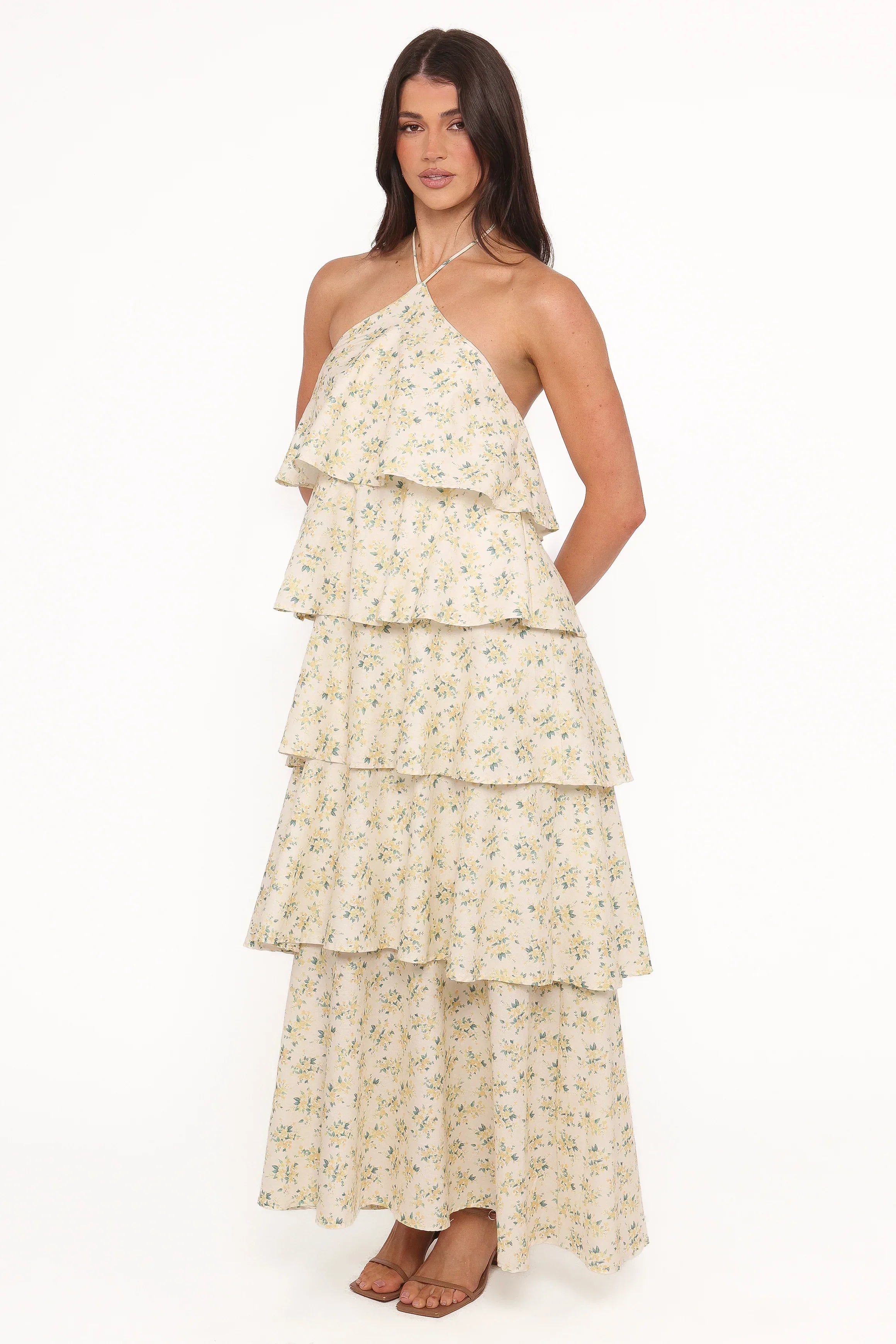 Robe longue Darlia à encolure dos-nu - Imprimé floral jaune