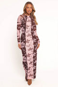 Robe longue Bellatrix en fleurs roses et marron