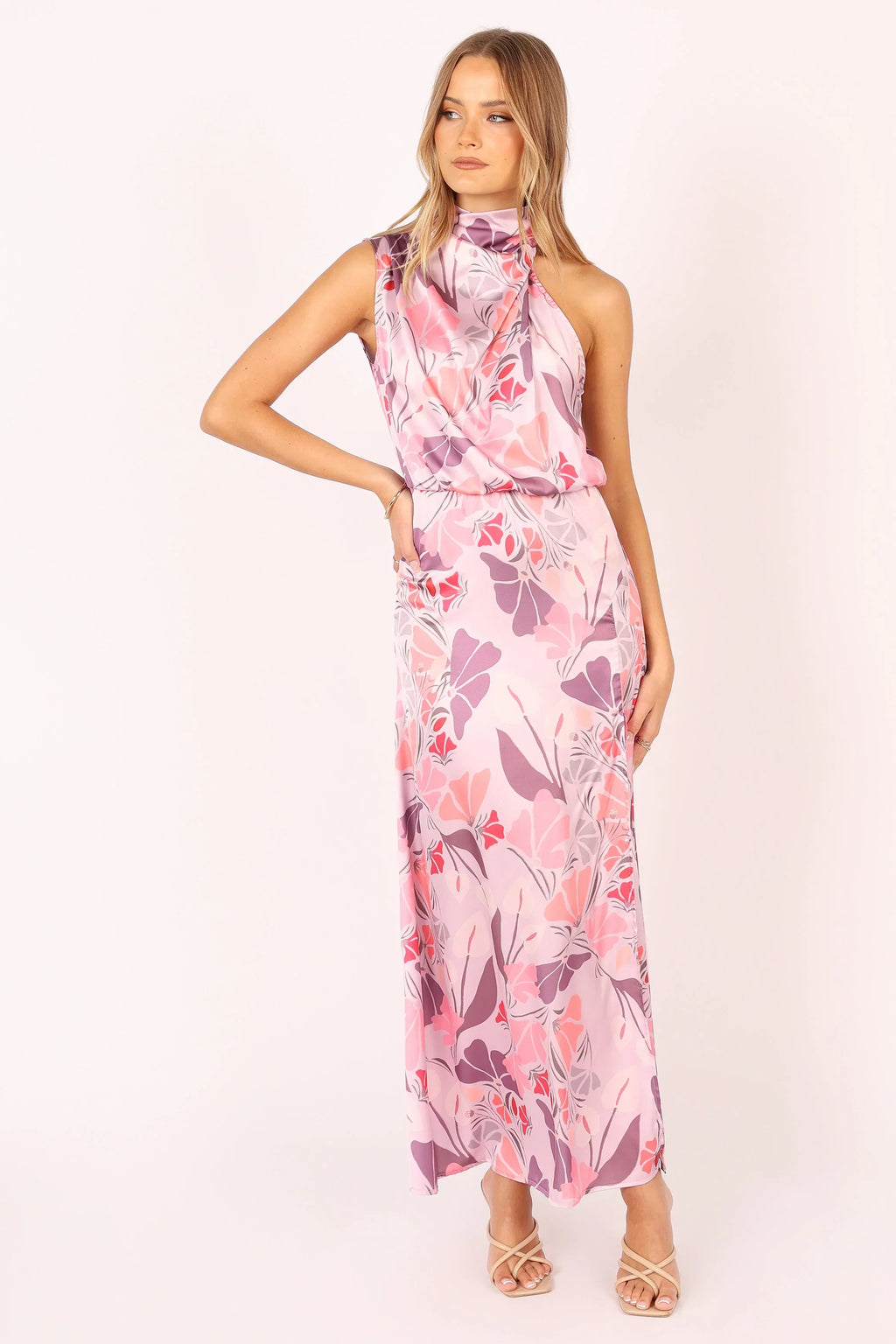 Robe longue Amelia à encolure américaine - Rose fleuri